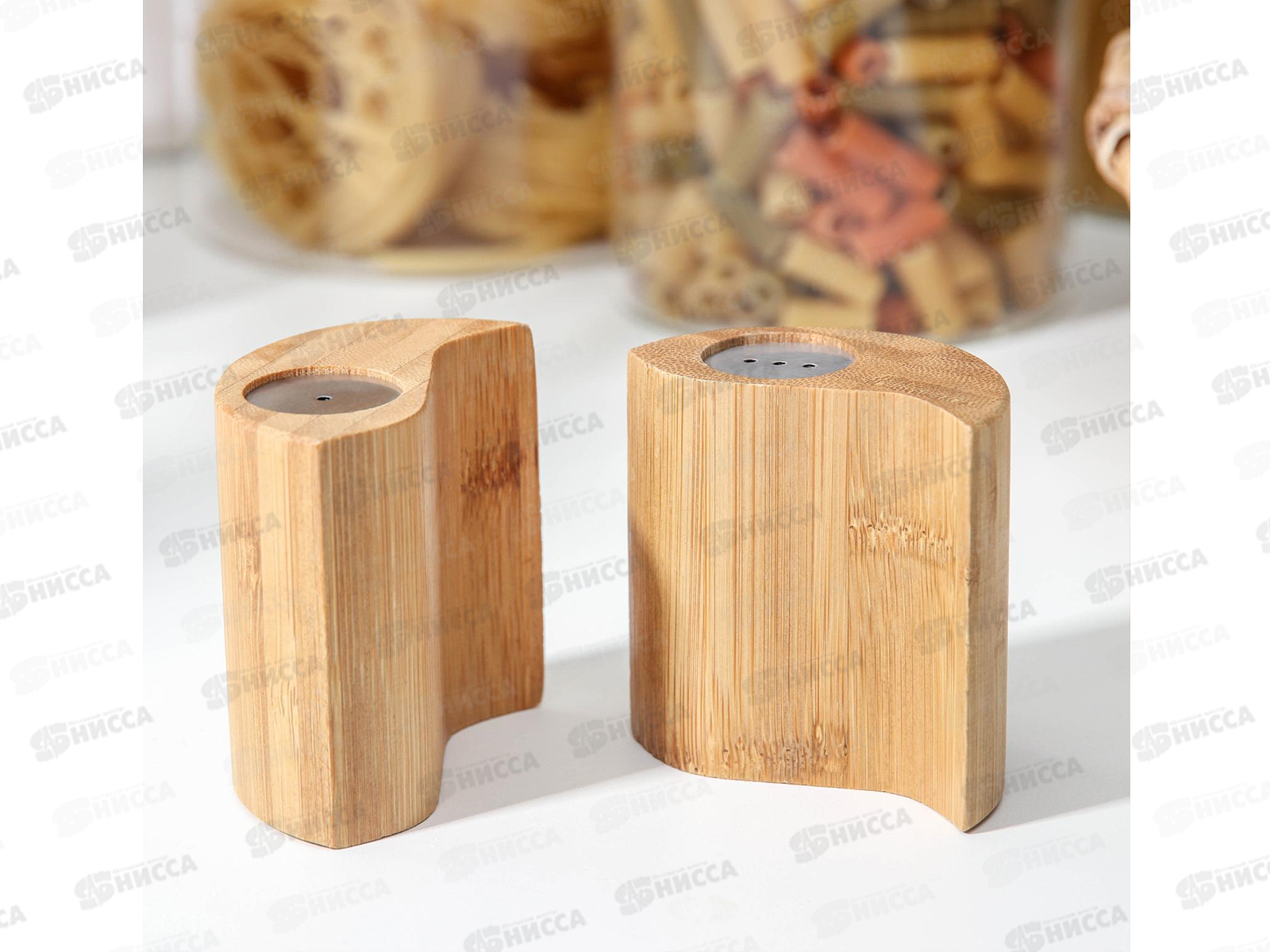 Набор для специй 2 предмета (солонка+перечница) бамбук 7*7см №4 на магните
