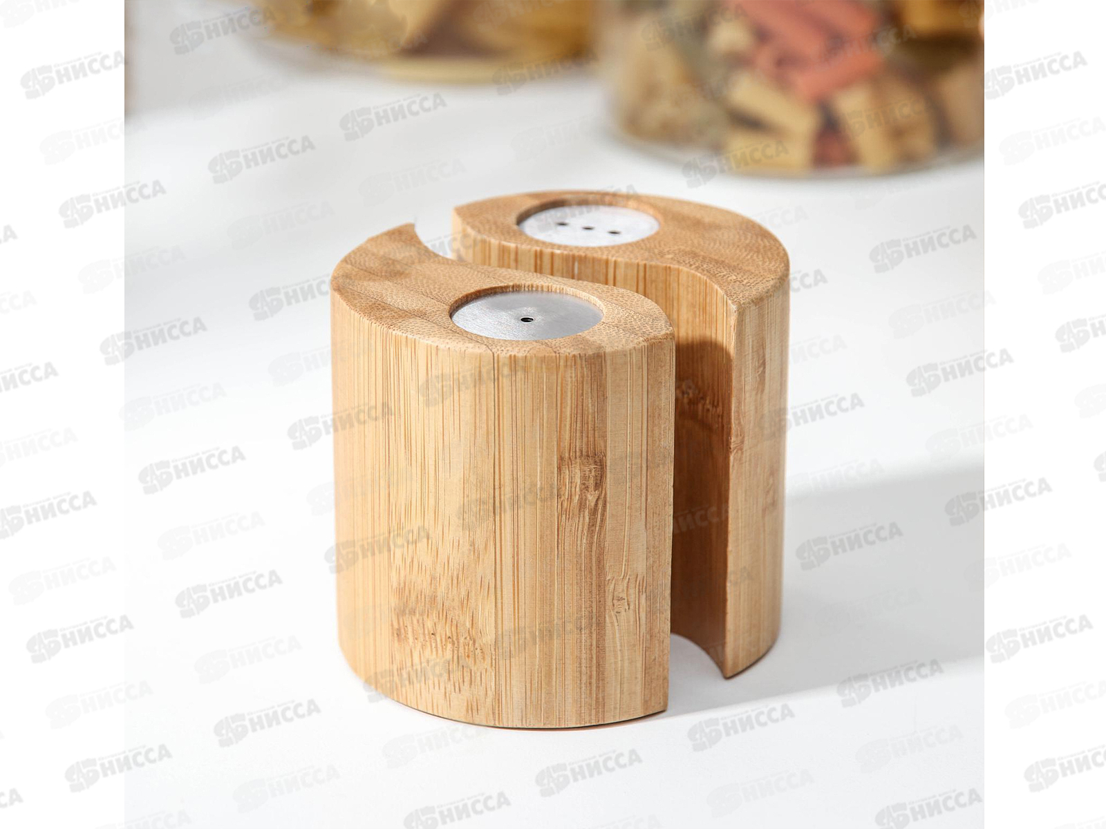 Набор для специй 2 предмета (солонка+перечница) бамбук 7*7см №4 на магните