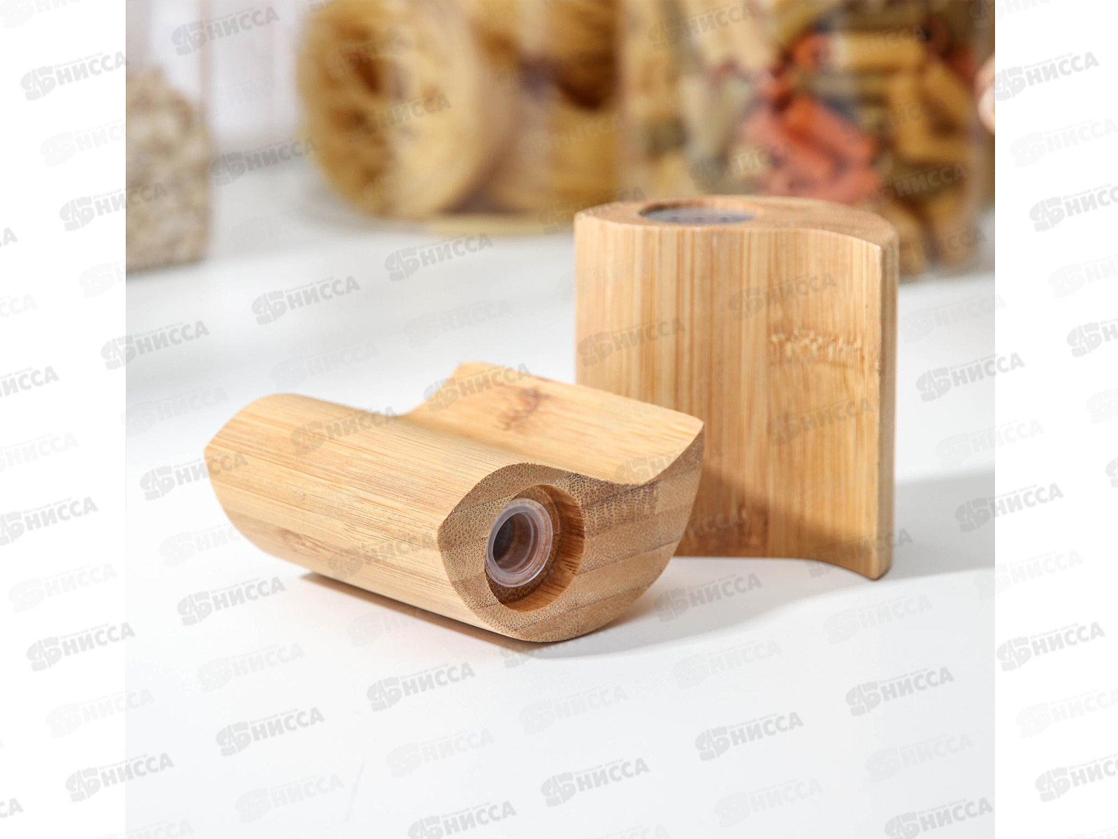 Набор для специй 2 предмета (солонка+перечница) бамбук 7*7см №4 на магните