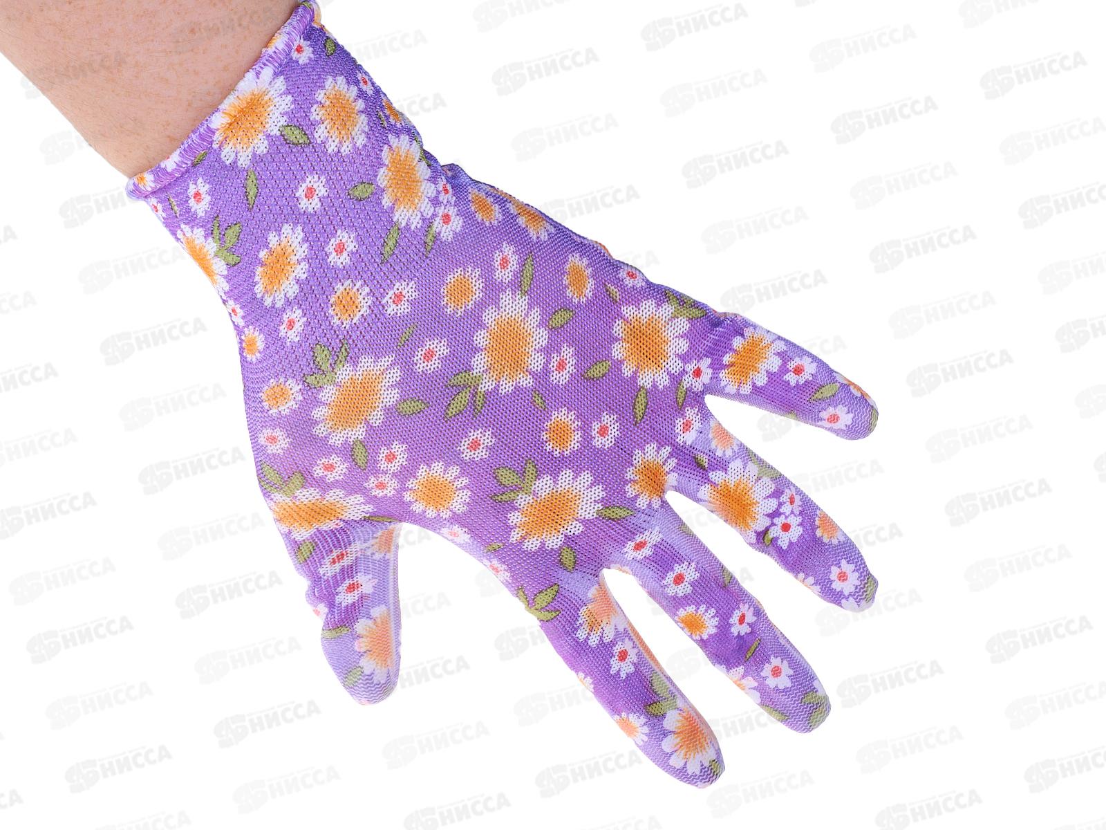 Перчатки нейлоновые №10 цветы с облитием №30 *12/1200