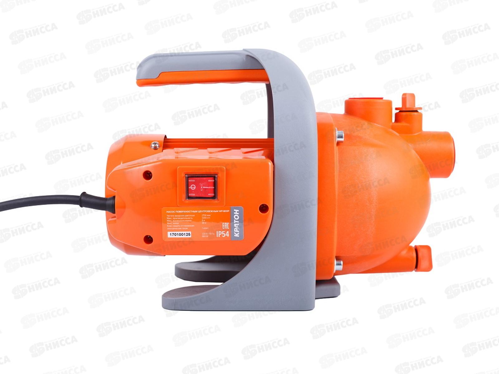 Насос поверхностный центробежный Кратон (высота всасывания 8м, макс.напор 38м), WP-800P, макс.производительность 3200л/час