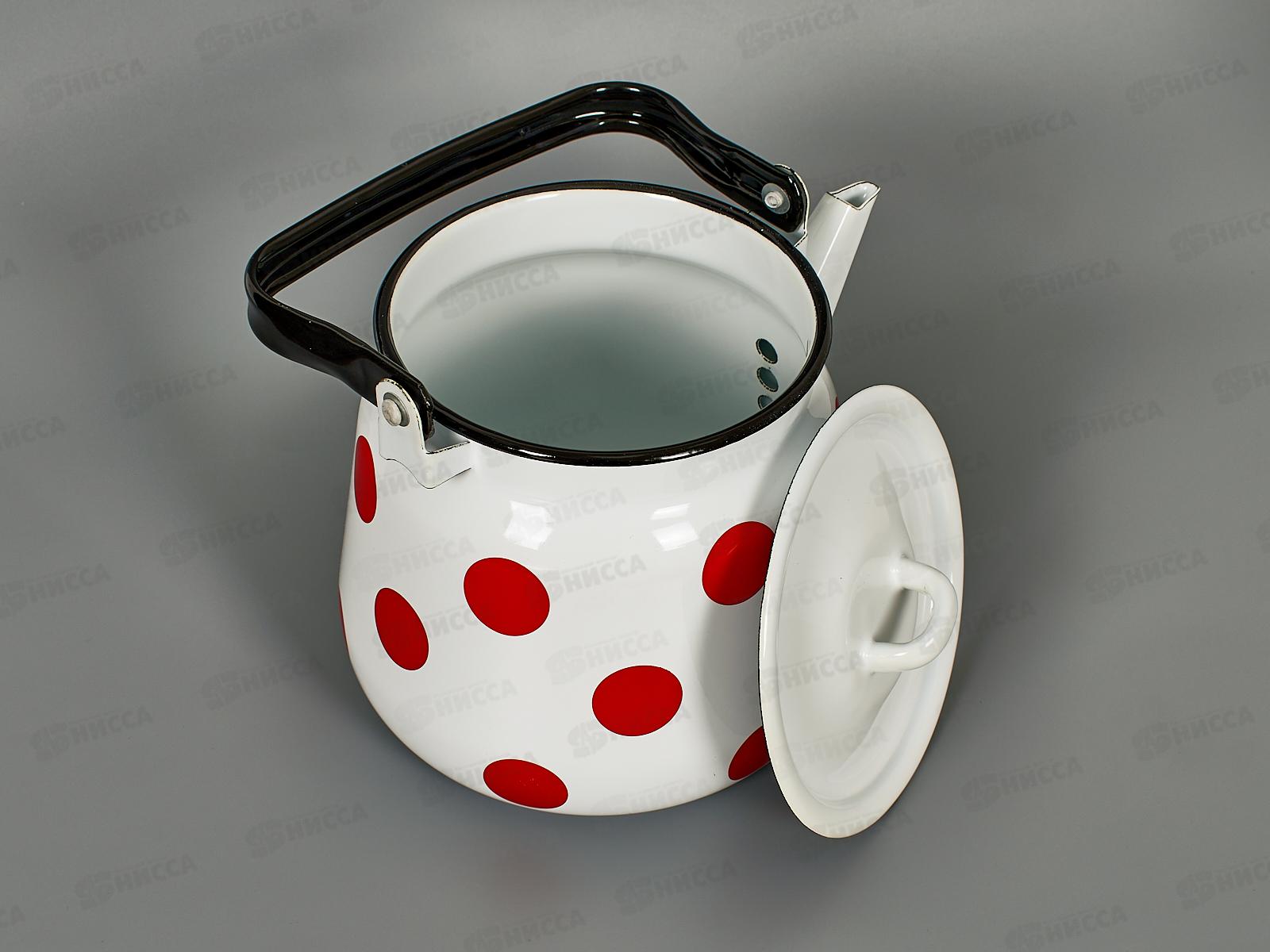 Чайник 3,5л декорированный сферический Красный горох, белый с петлей С2716*79