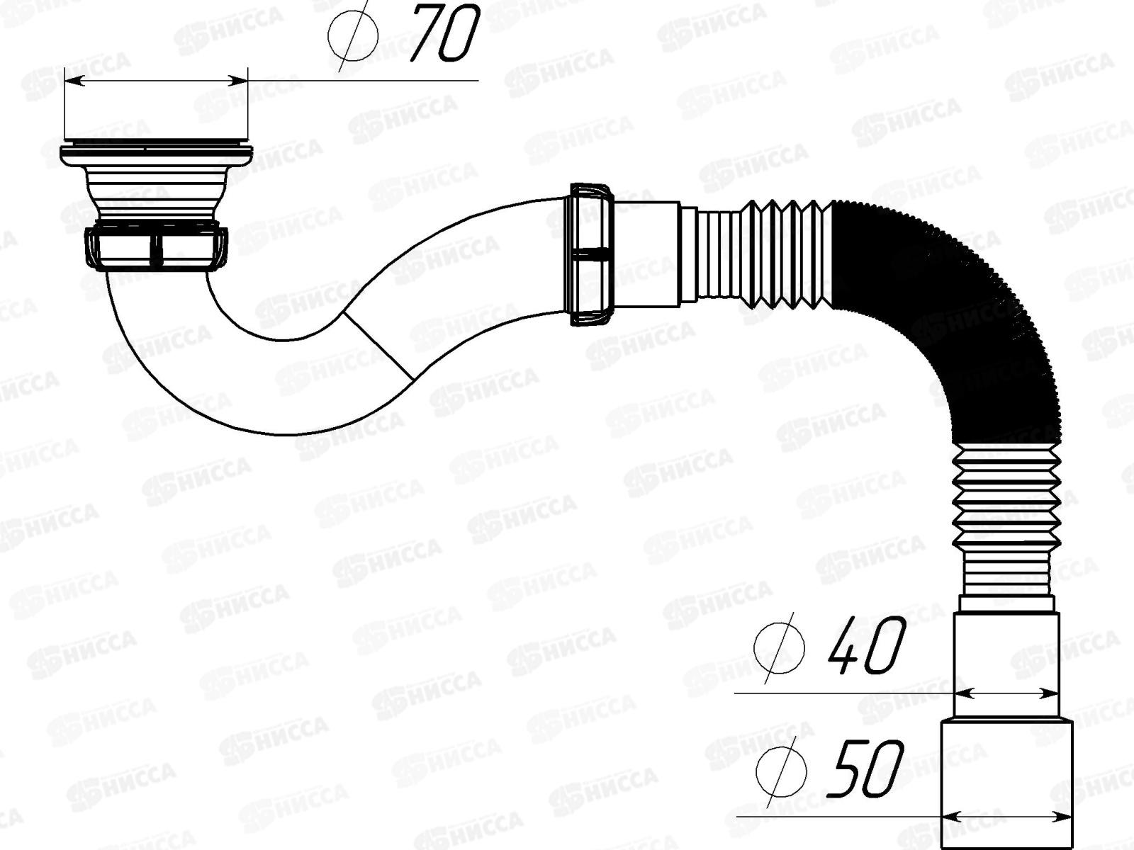 Сифон для душевого поддона c гибкой трубой 40*40/50, Aquant *45