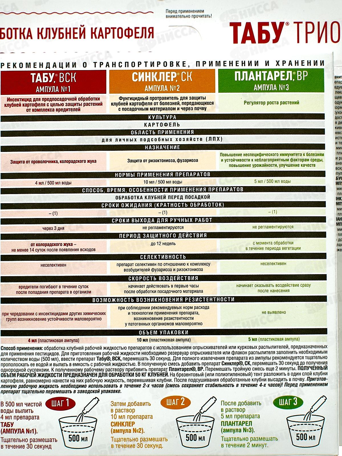 Табу ТРИО (Табу 4 мл, синклер 10 мл, плантарел 5 мл) протравитель от колорадского жука/проволочника *24
