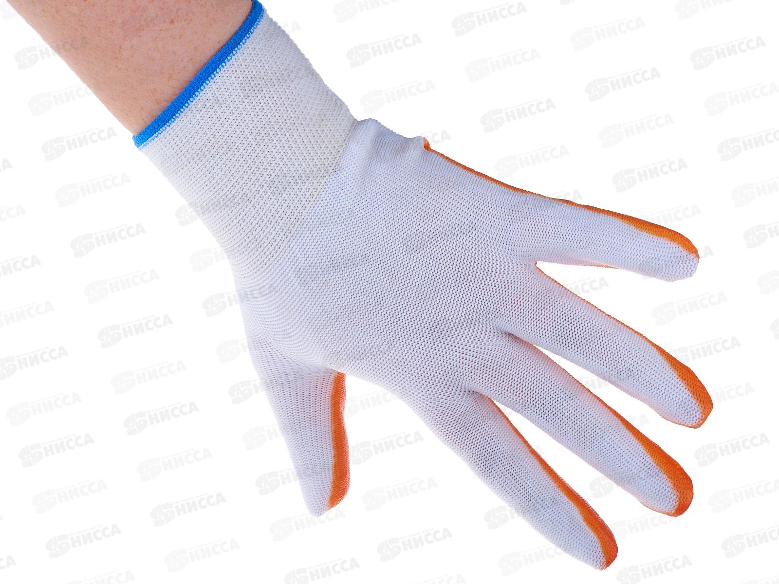 Перчатки нейлоновые №8 тонкие бело/оранжевые №8 *12/960