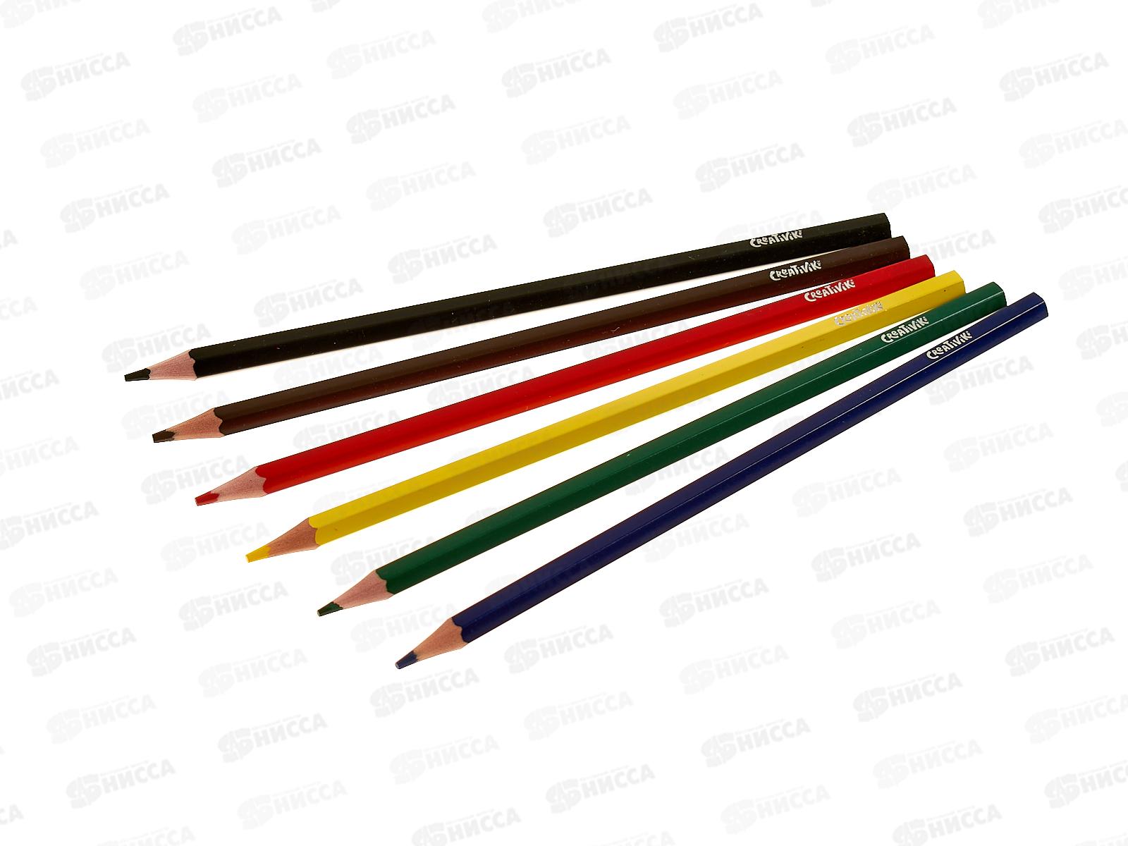 Карандаши 6 цветов Creativiki пластиковые шестигранные.  ЦКП06КР *24/480