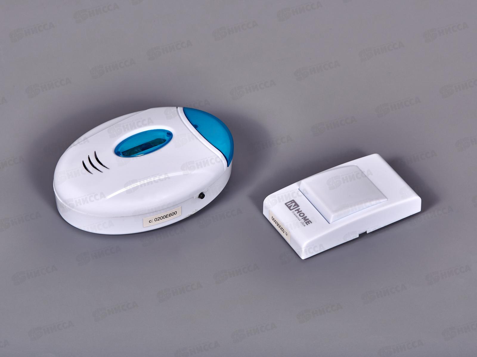 Звонок беспроводной IN HOME 3Б-3 32мел. 120м с кнопкой подсветка бело-голубой