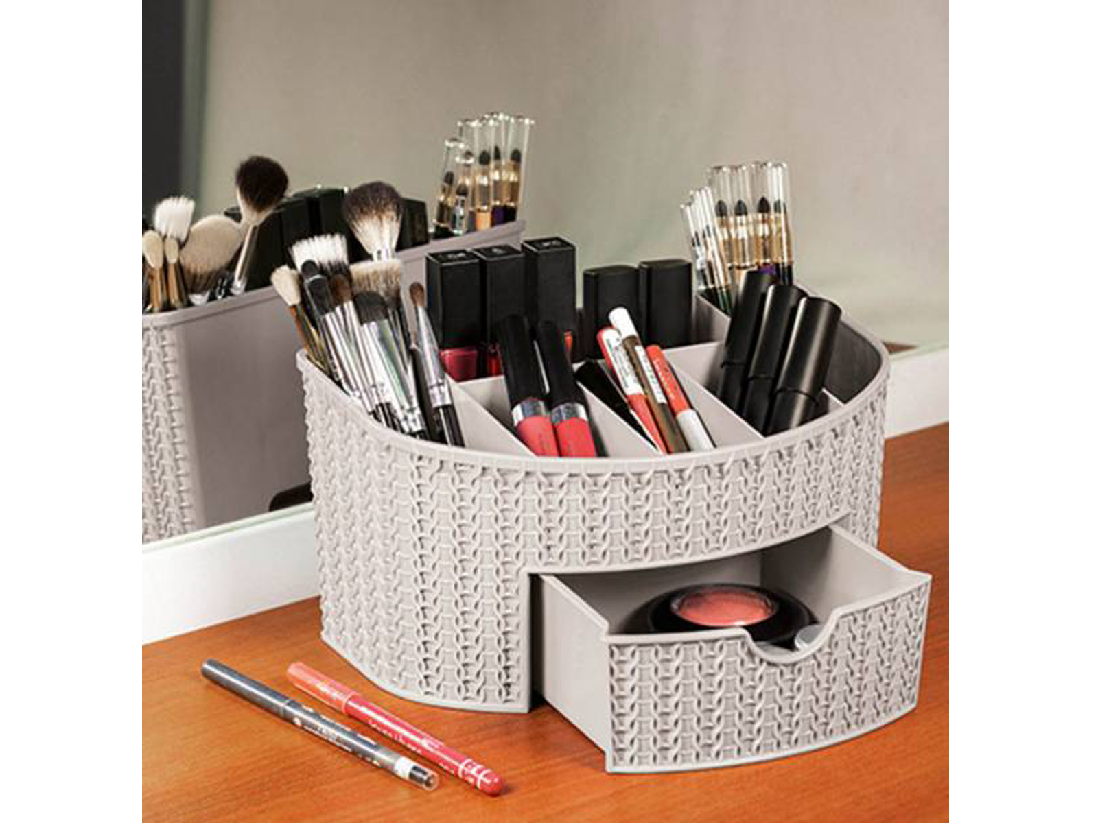 Органайзер ВЯЗАНИЕ с ящиком белый ротанг М2388 *9