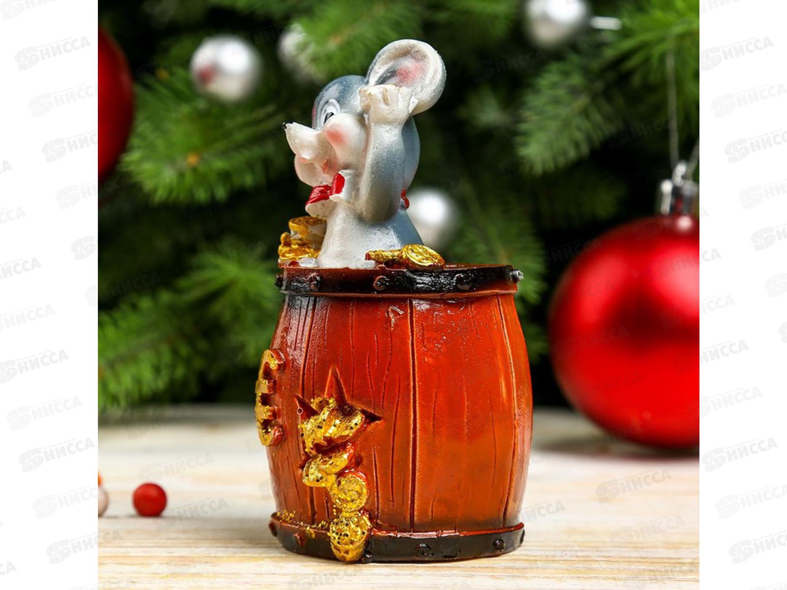 Сувенир &quotМышь в бочке с монетами&quot14*7см микс 4285357