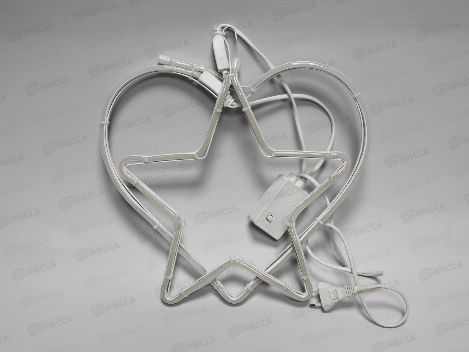 Гирлянда электрическая, новогодняя панно 0,4 м. LED элементы &quotСердце+звезда&quot, белый провод, 220В, 50Гц, AL-13600 *20