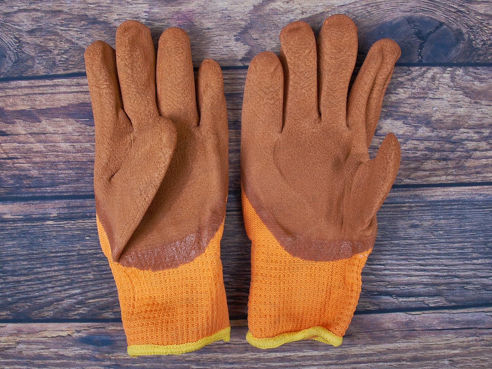 Перчатки хлопчатобумажные облитые Зима А-263  утепленные коричневые *12/480