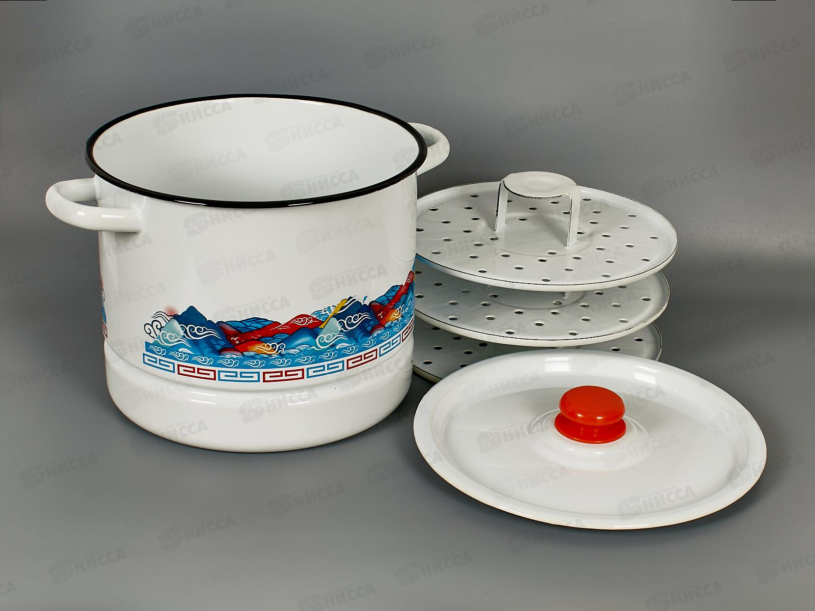 Мантоварка 9,0л декорированная с пластмассовой кнопкой 3 вставки С1722.3  *2