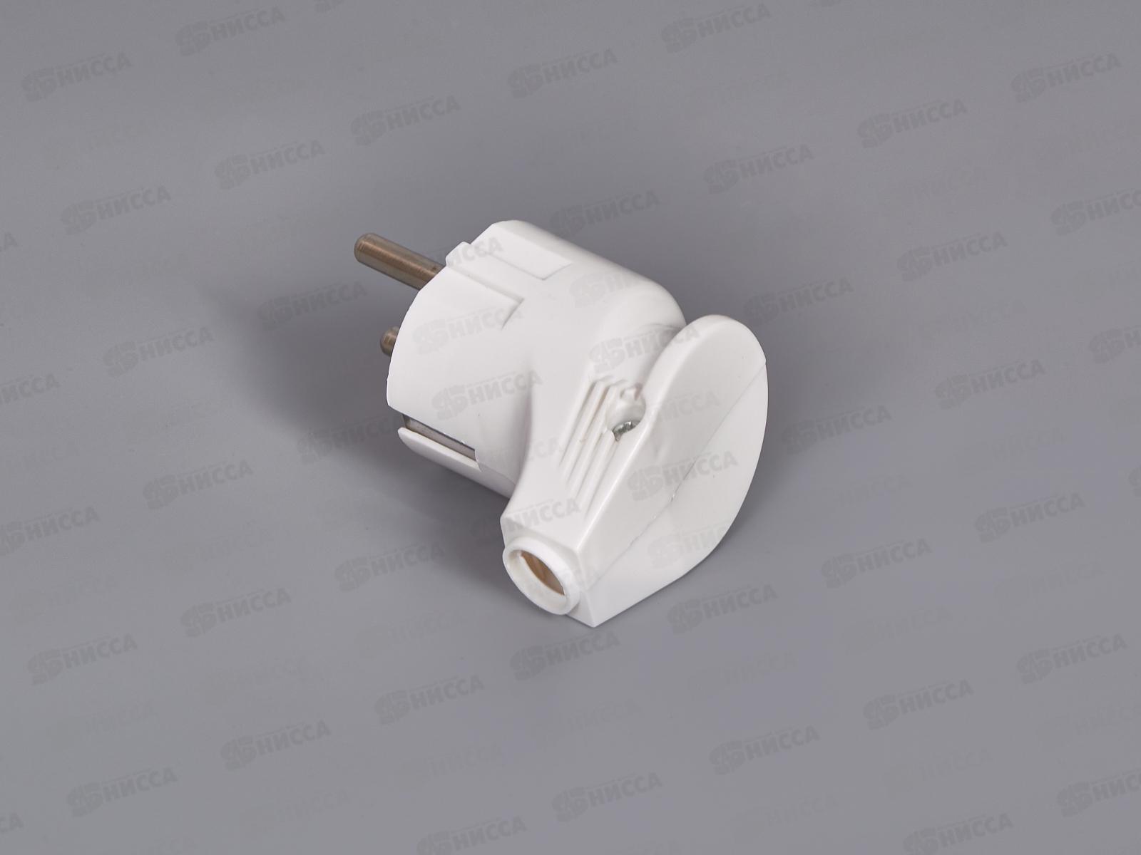 Вилка штепсельная ПРОГРЕСС косая, с заземлением, белая *30/300