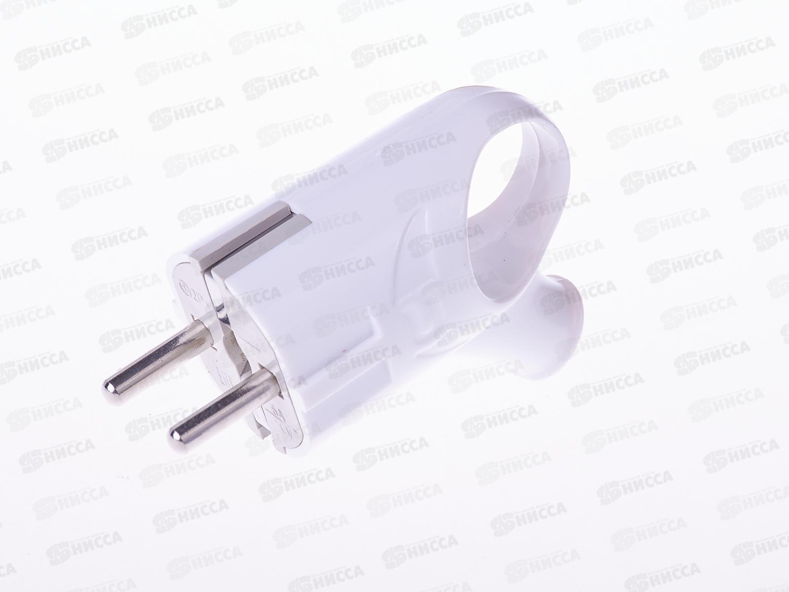 Вилка штепсельная ПРОГРЕСС косая с кольцом, с заземлением, белая *35/350