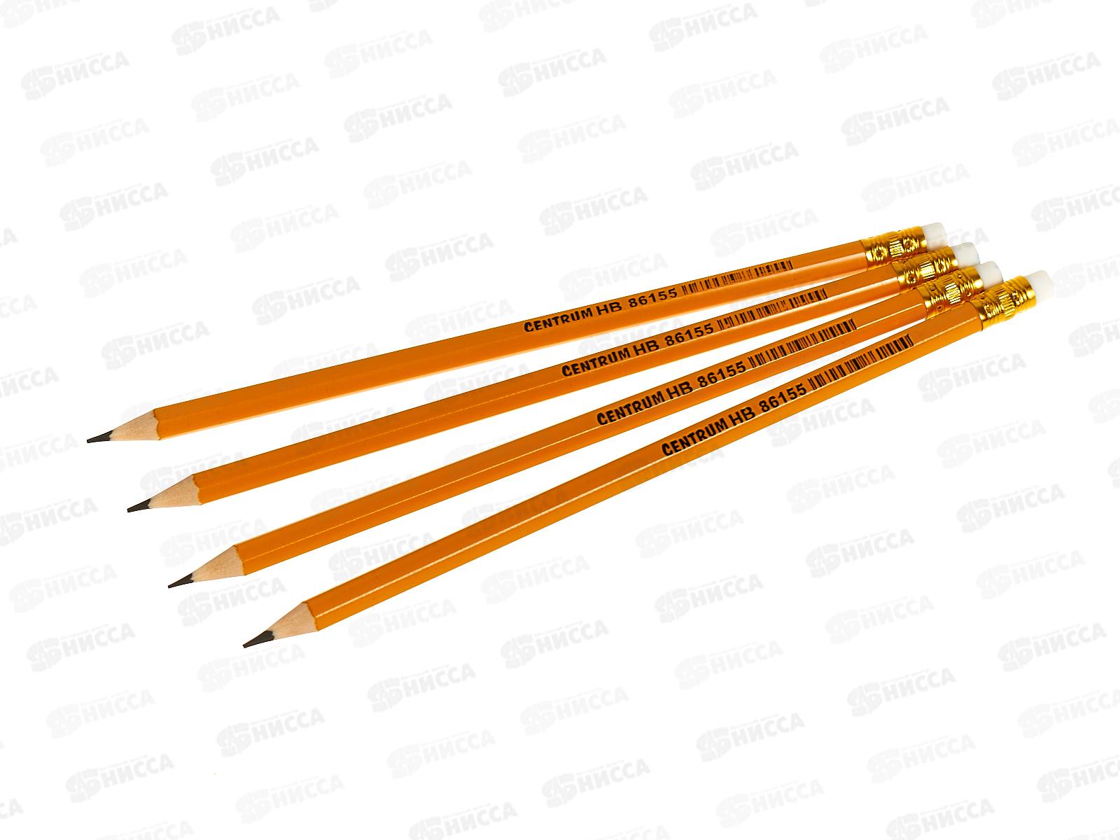 Карандаш чернографитный с ластиком  CENTRUM  4шт асс.,пл 86655*12