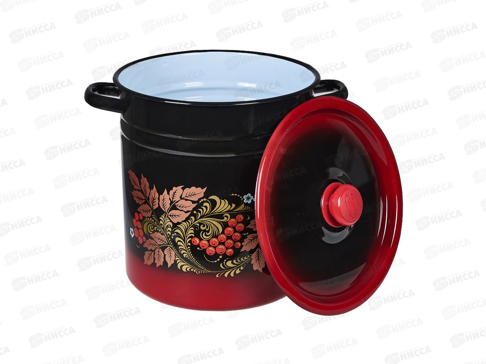 Кастрюля 12,0л цилиндрическая декорированная красно-черная с пластиковой кнопкой С1624.38