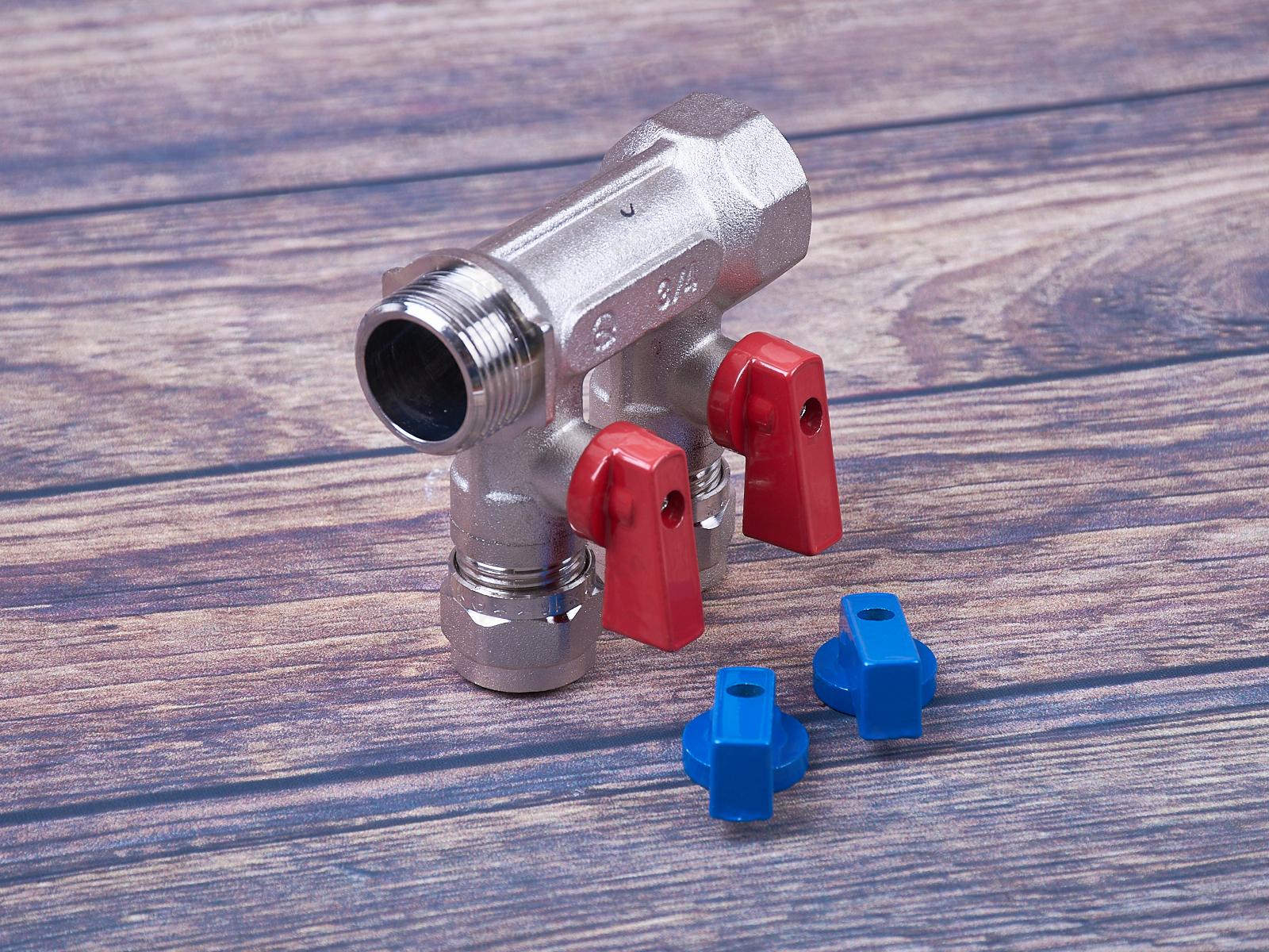 Коллектор универсальный для металлопластиковых труб с шариковыми кранами и евроконусом FМ 3/4x3/4x16x2, Aqualink, 03933  *2/30