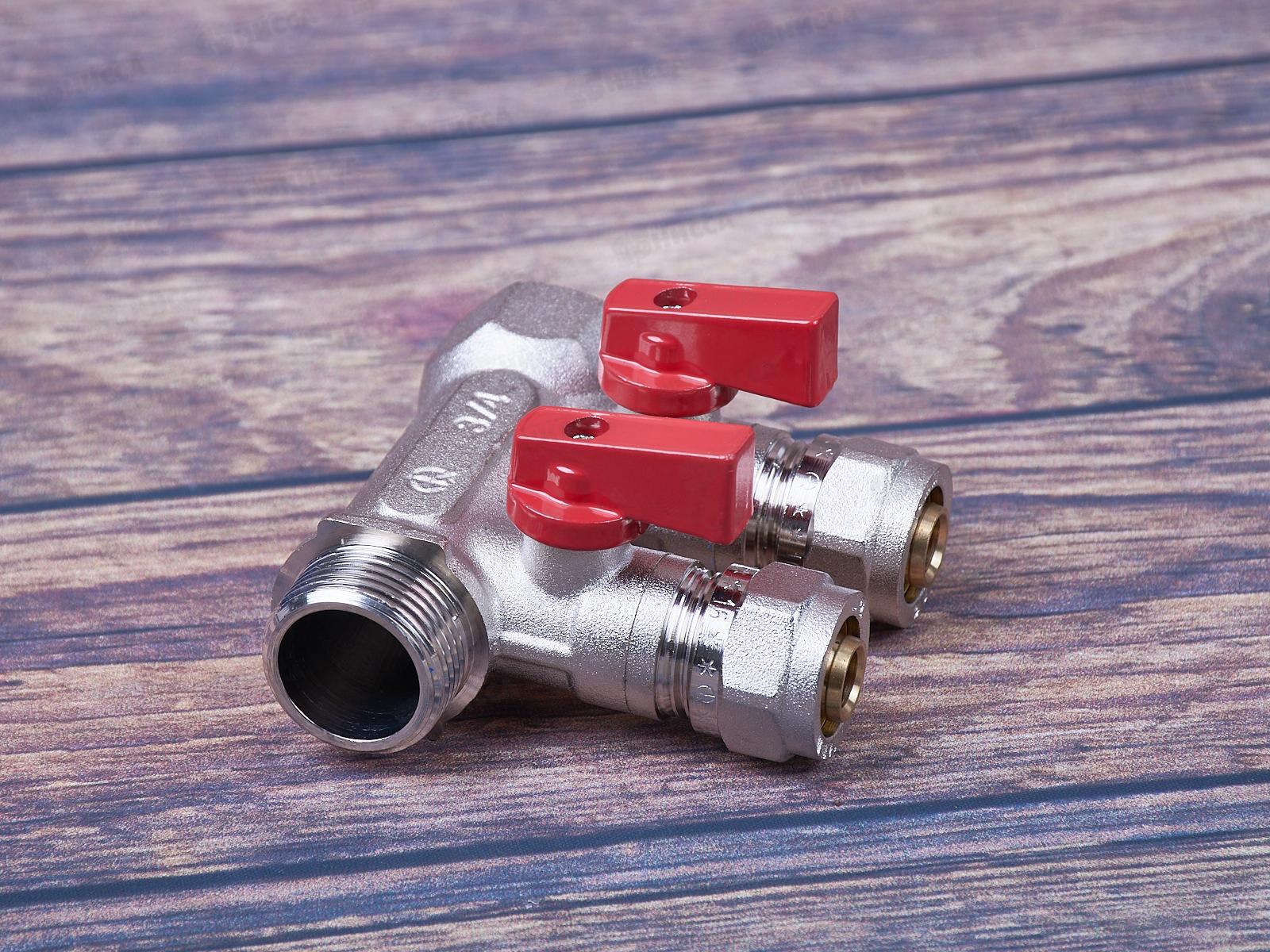 Коллектор универсальный для металлопластиковых труб с шариковыми кранами и евроконусом FМ 3/4x3/4x16x2, Aqualink, 03933  *2/30