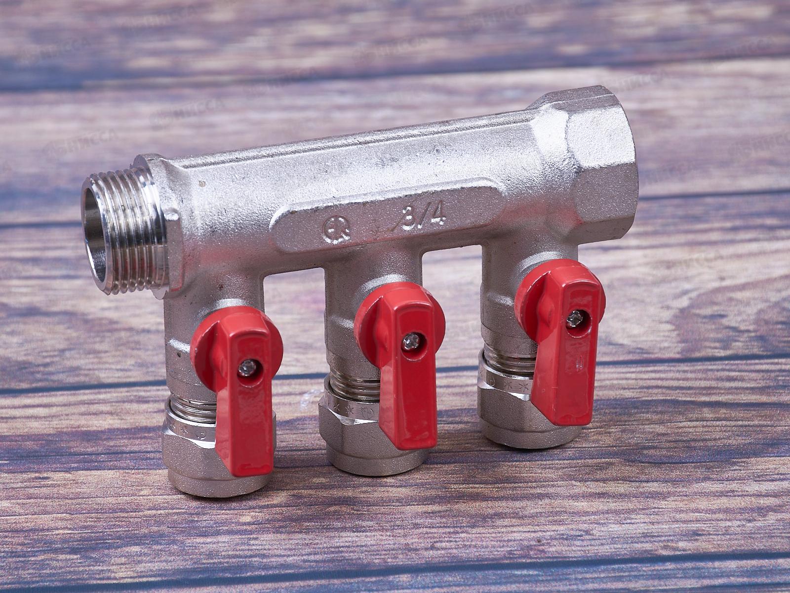 Коллектор универсальный для МП труб с шаровыми кранами и евроконусом FМ 3/4x3/4x16x3, Aqualink, 03934  *2/20