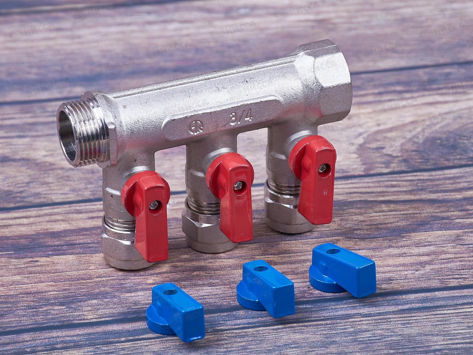 Коллектор универсальный для МП труб с шаровыми кранами и евроконусом FМ 3/4x3/4x16x3, Aqualink, 03934  *2/20