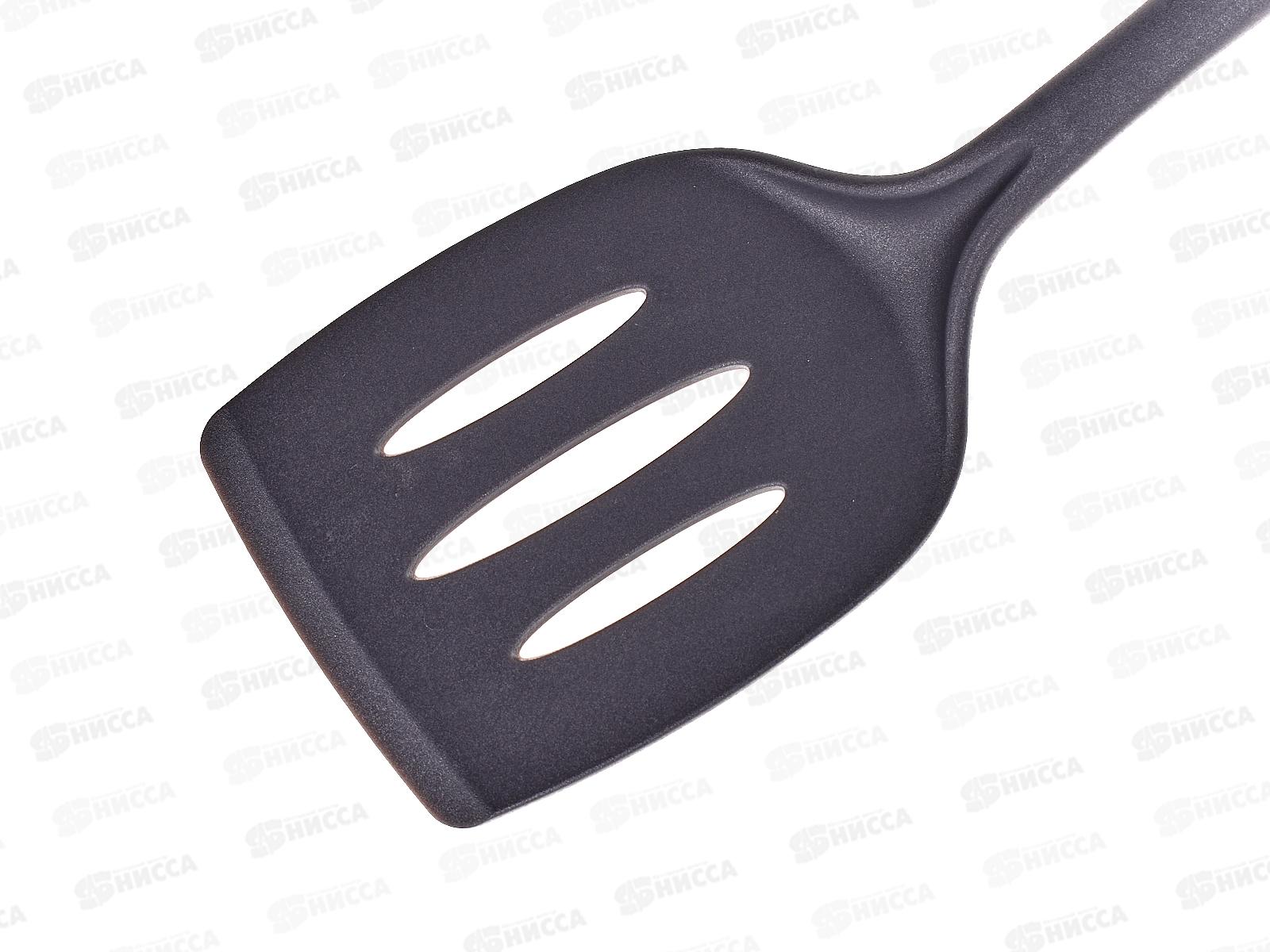 Лопатка с прорезями нейлон деревянная ручка 17302 *24/72