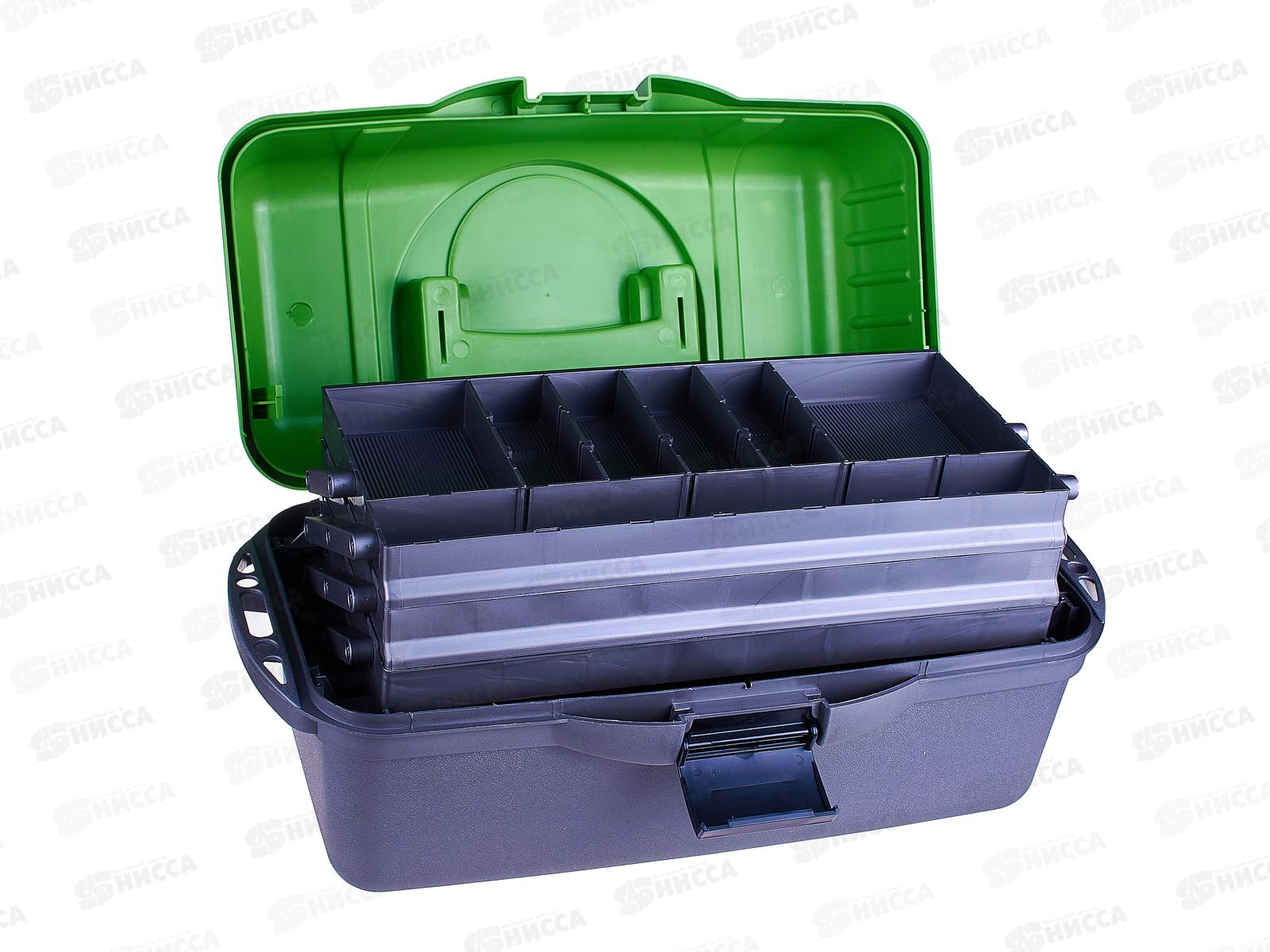 Ящик рыболова трехполочный Helios зеленый  81686