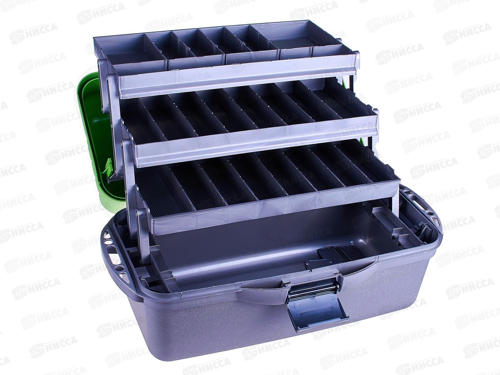 Ящик рыболова трехполочный Helios зеленый  81686