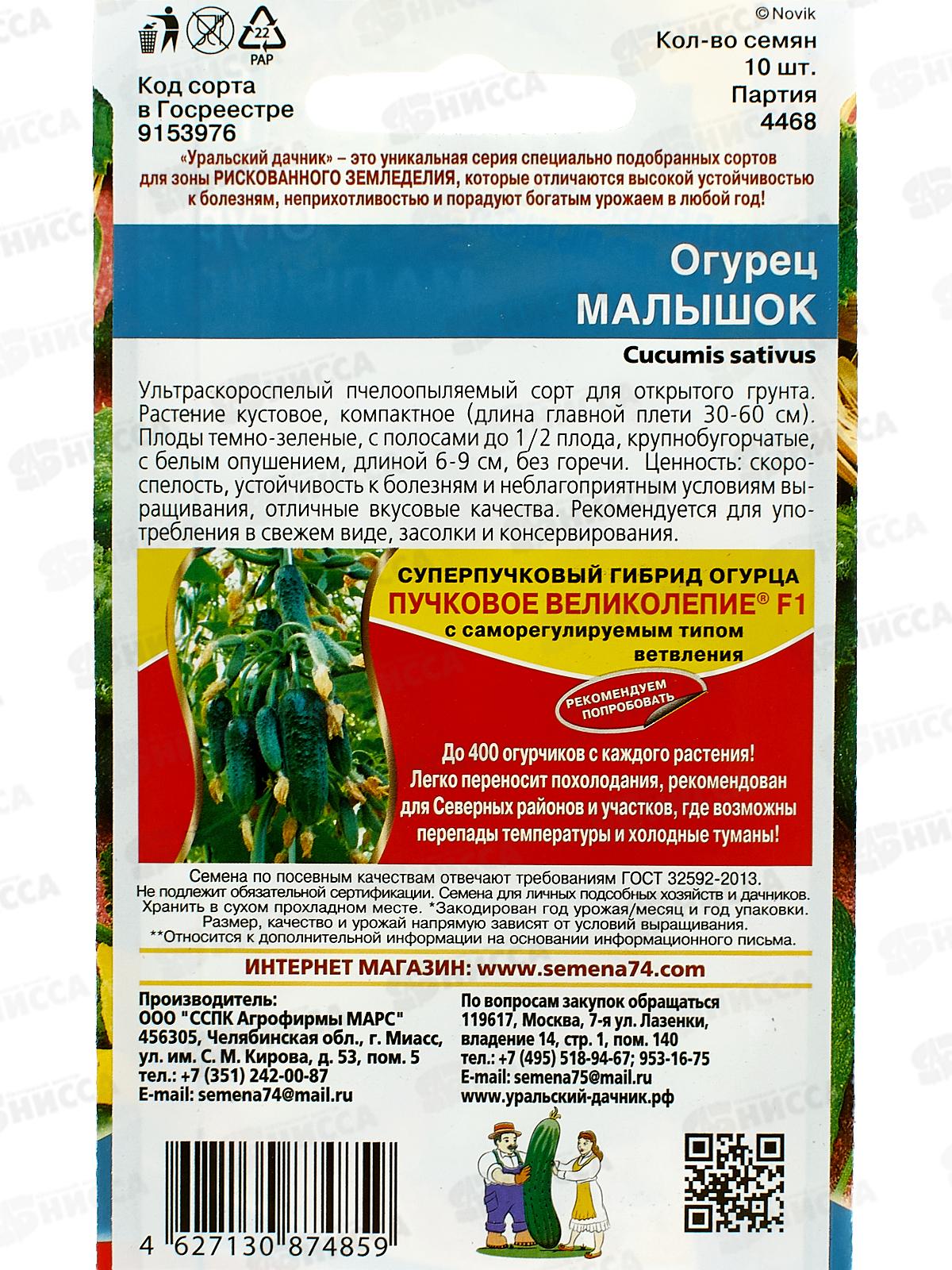 Огурец Малышок Евро *10 УрД +