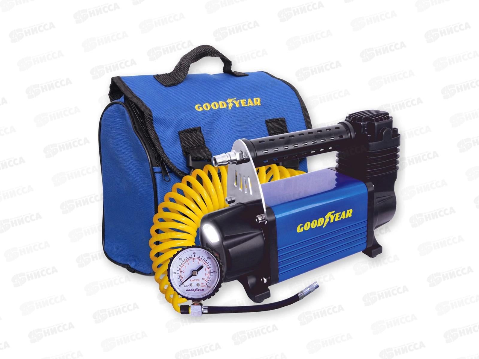 Компрессор воздушный Goodyear GY-50L LED 50л/мин с фонарём, питание от АКБ, съемный витой шланг, сумка для хранения