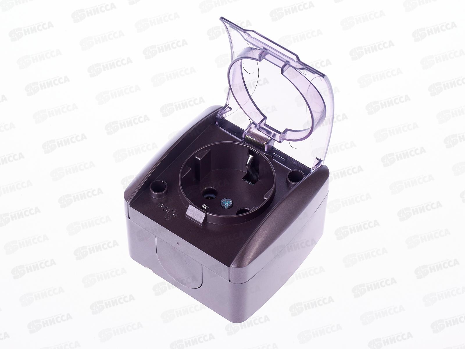 Розетка TDM открытой установки, IP54 16А с прозрачной крышкой, шоколад, &quotСелигер&quot, 0207