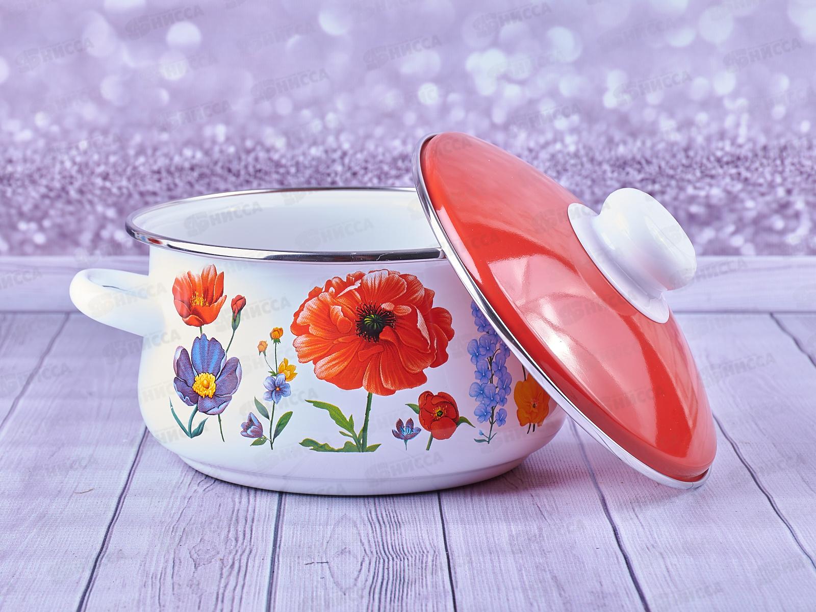 Набор кастрюль Маковый букет белый 7-327/6 (2л, 3л, 4л)  *1