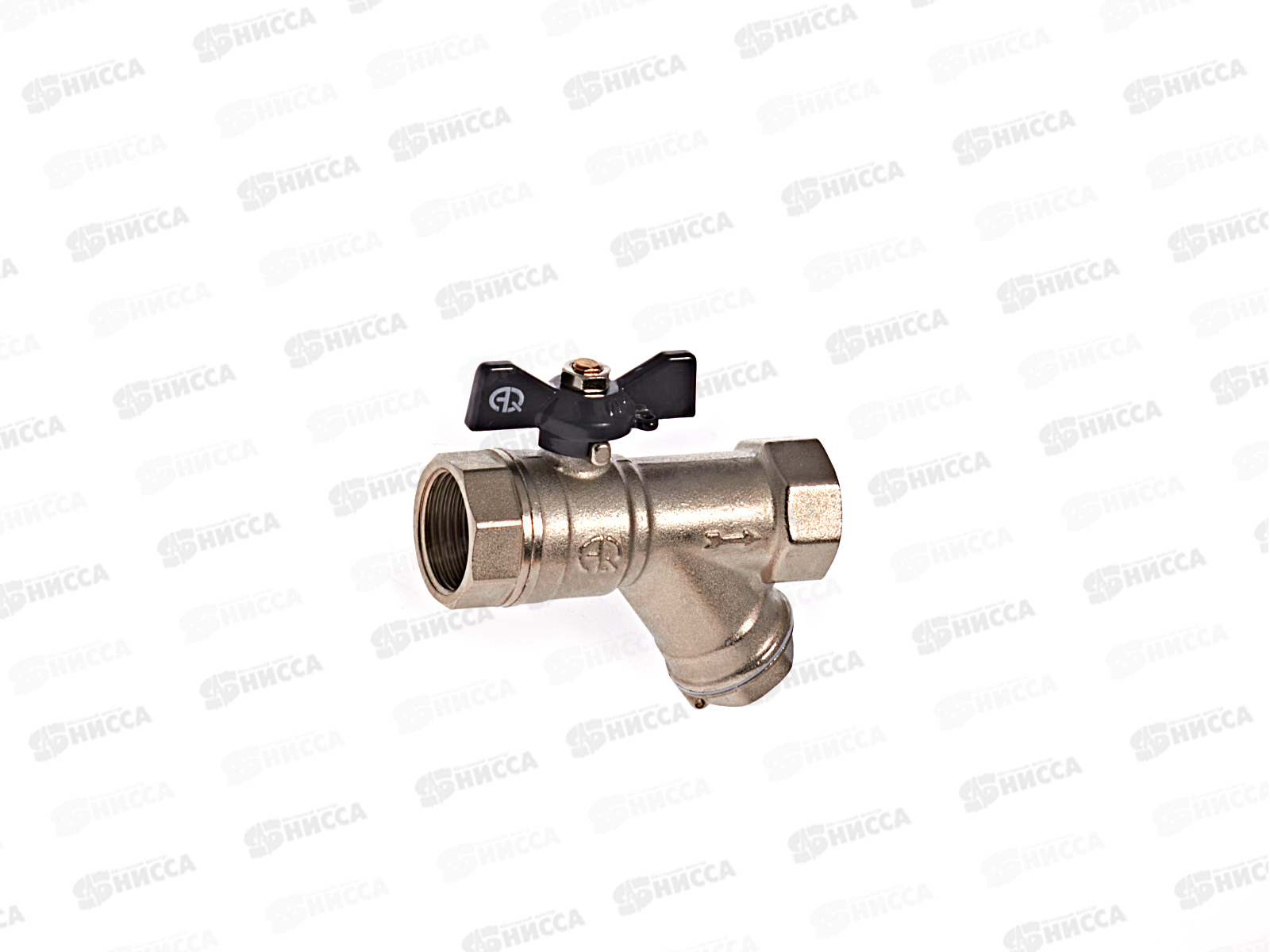 Кран шаровый FF 3/4 Vs В, с косым фильтром гайка-гайка бабочка, Aqualink *5/50