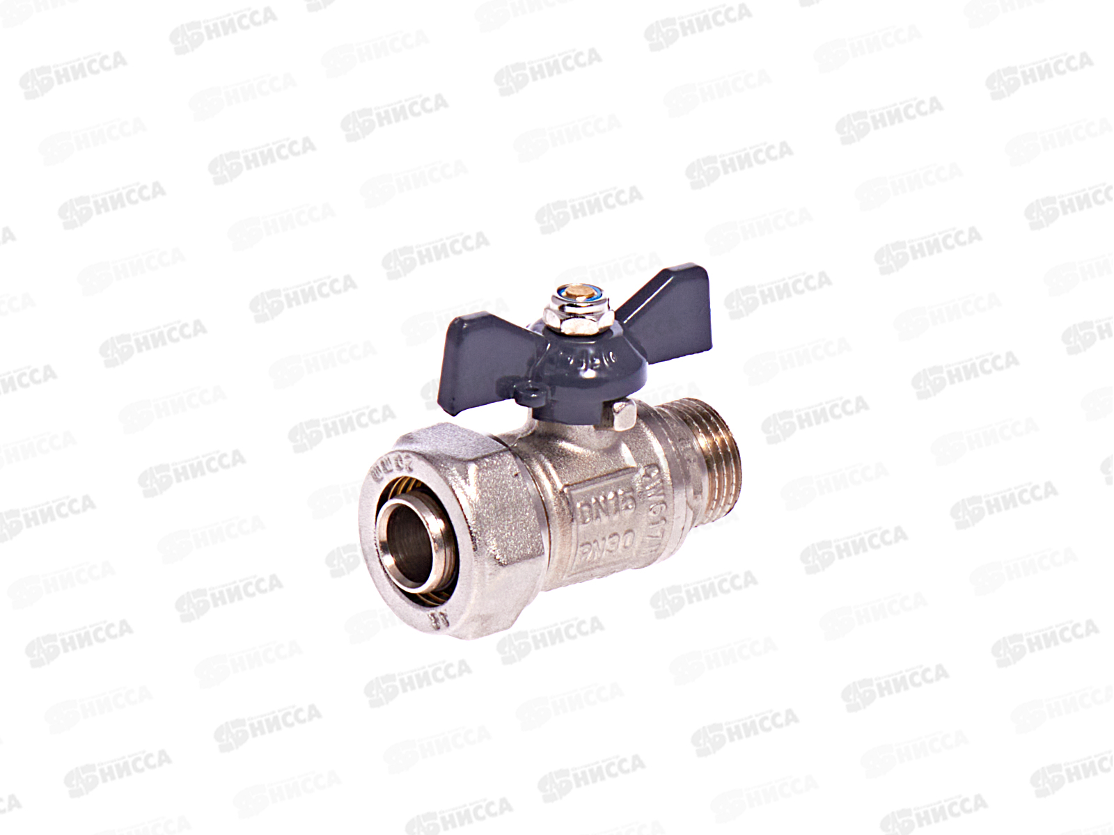 Кран шаровый для метало/пластиковых труб М 1/2*20 В штуцер-цанга бабочка, Aqualink, 02430 *10/100