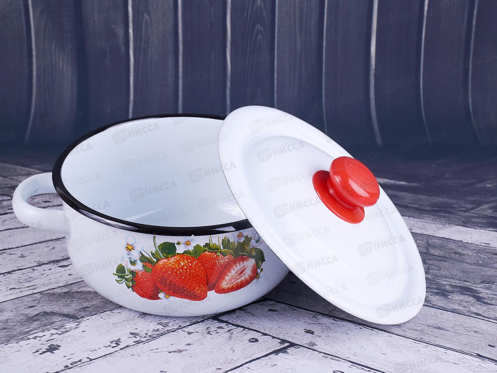 Кастрюля 1,5л цилиндрическая декорированная с пластмассовой кнопкой С1607.3