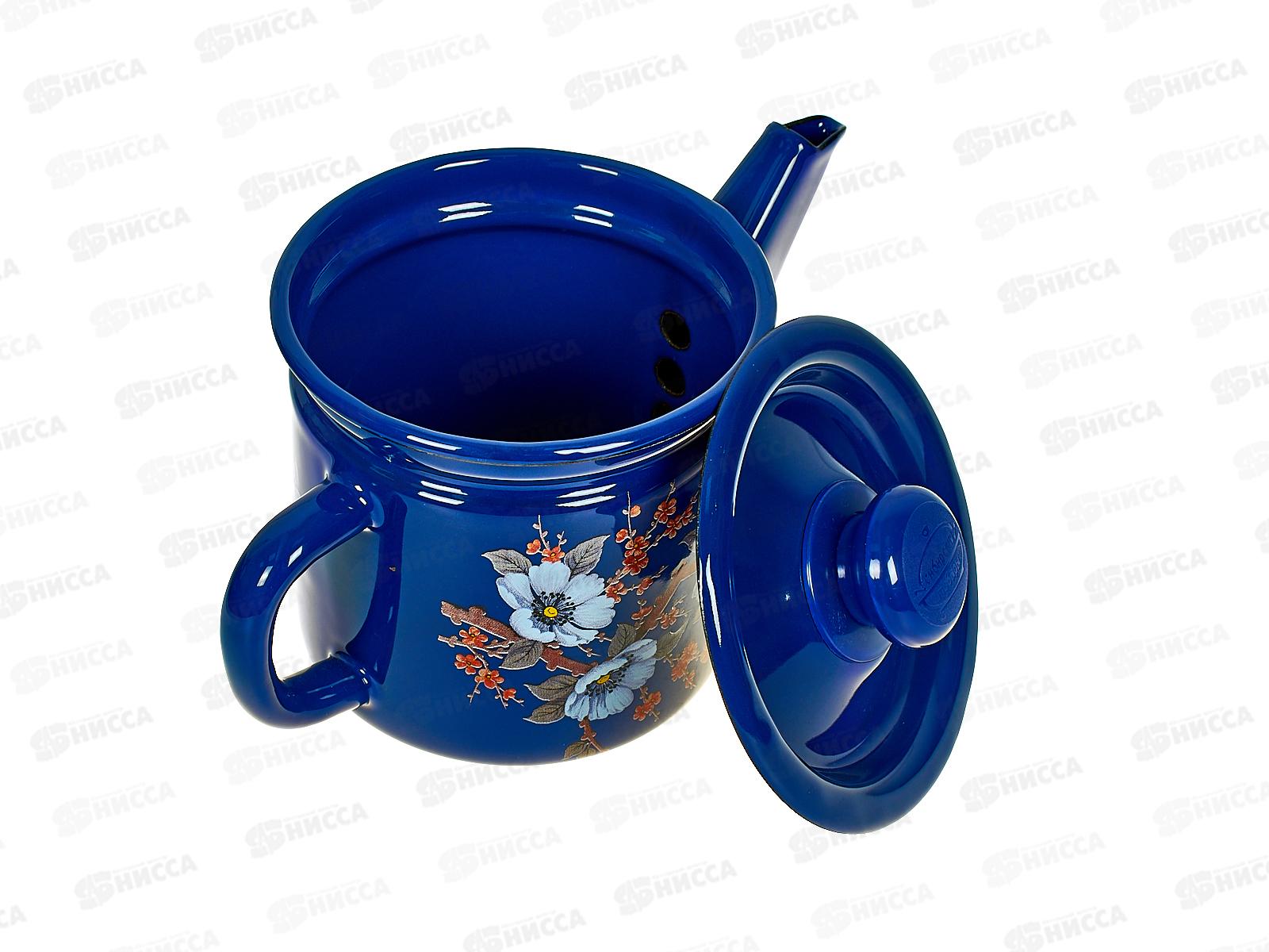 Чайник заварочный 1л декорированный кобальтовый с пластиковой кнопкой С2707.3К