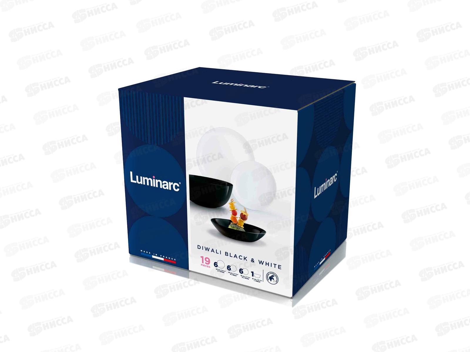 Столовый набор 19 предметов Дивали черно-белый P4360