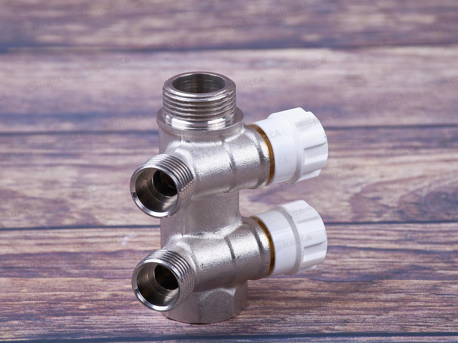 Коллектор резьбовой с вентилями FМ 3/4x3/4x1/2x2, Aqualink, 04476 *2/30