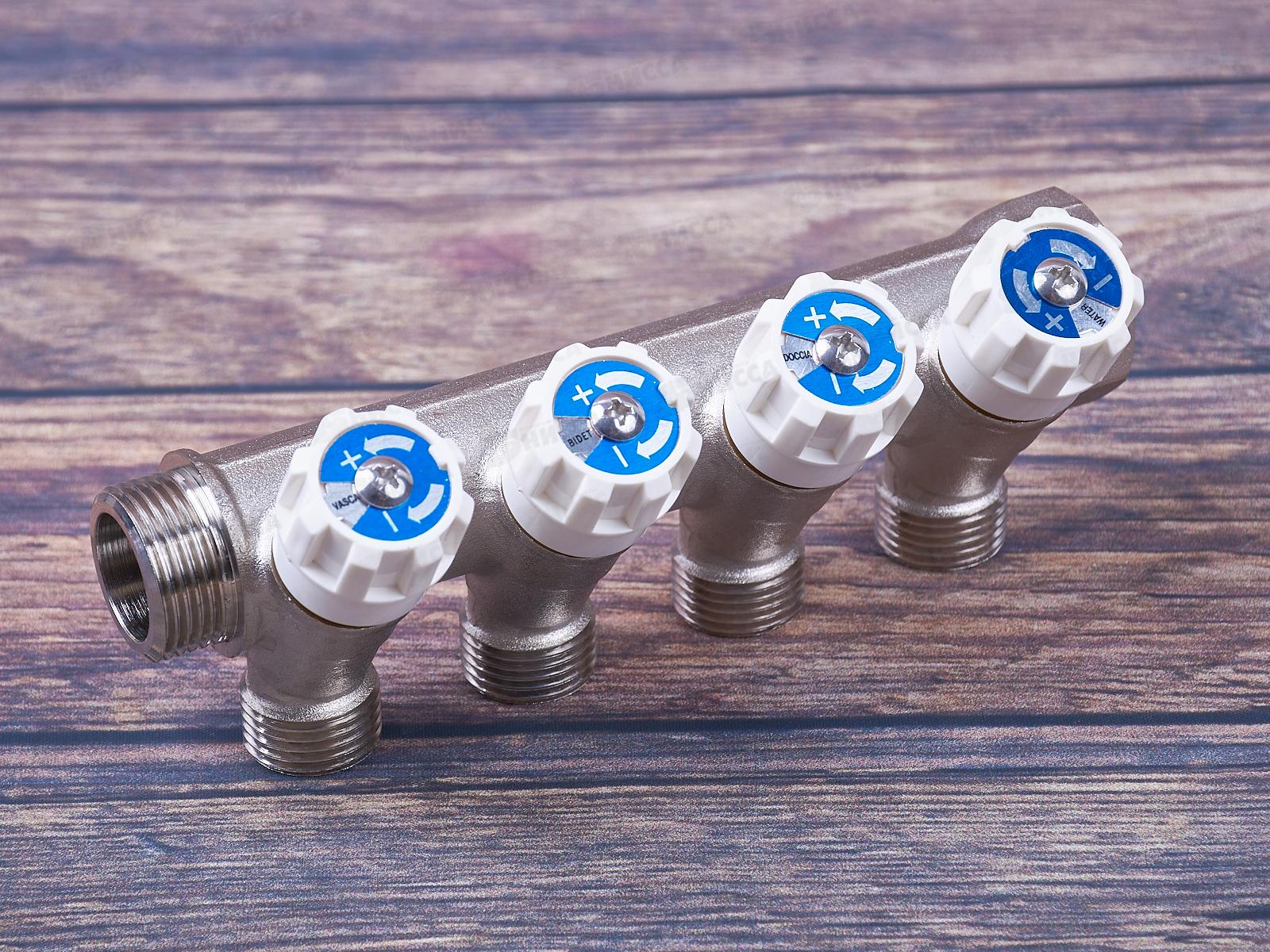 Коллектор резьбовой с вентилями FМ 3/4x3/4x1/2x4, Aqualink, 04478 *15