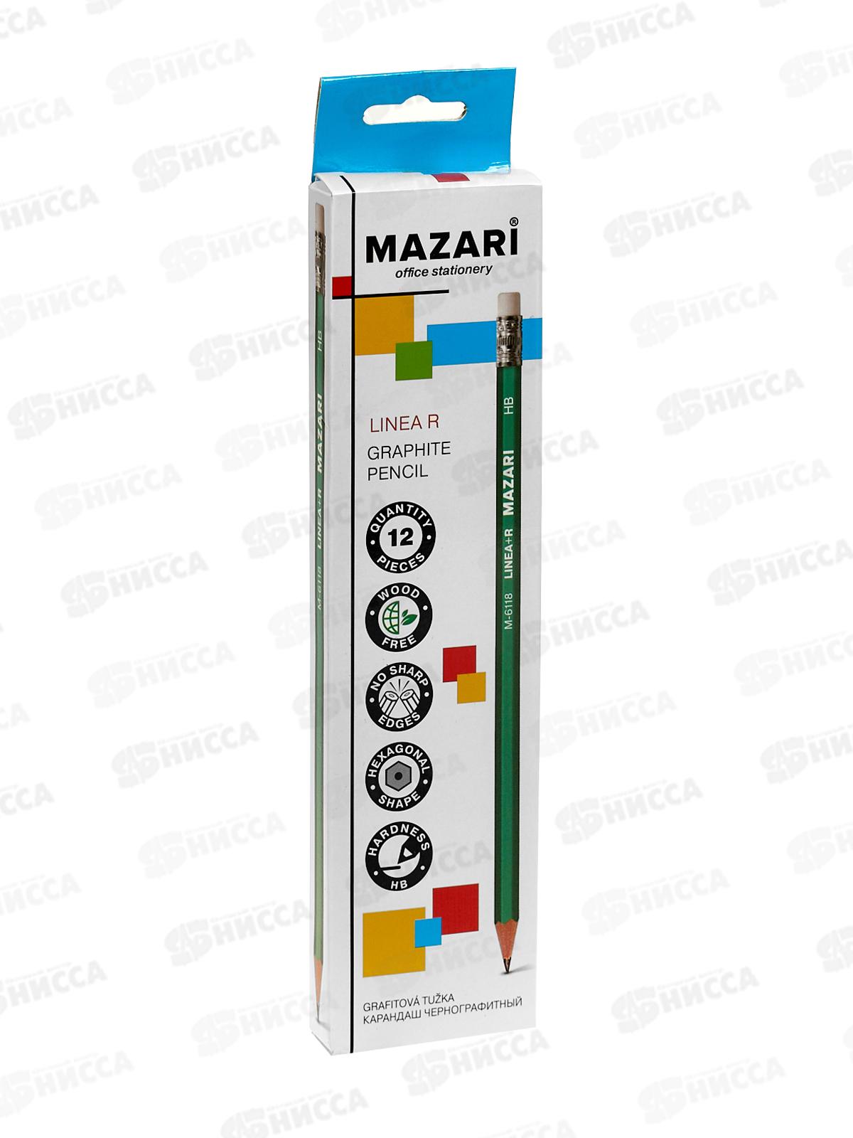Карандаш чернографитный с ластиком MAZARI Linea R HB, пластик M-6118 *12/72/1152