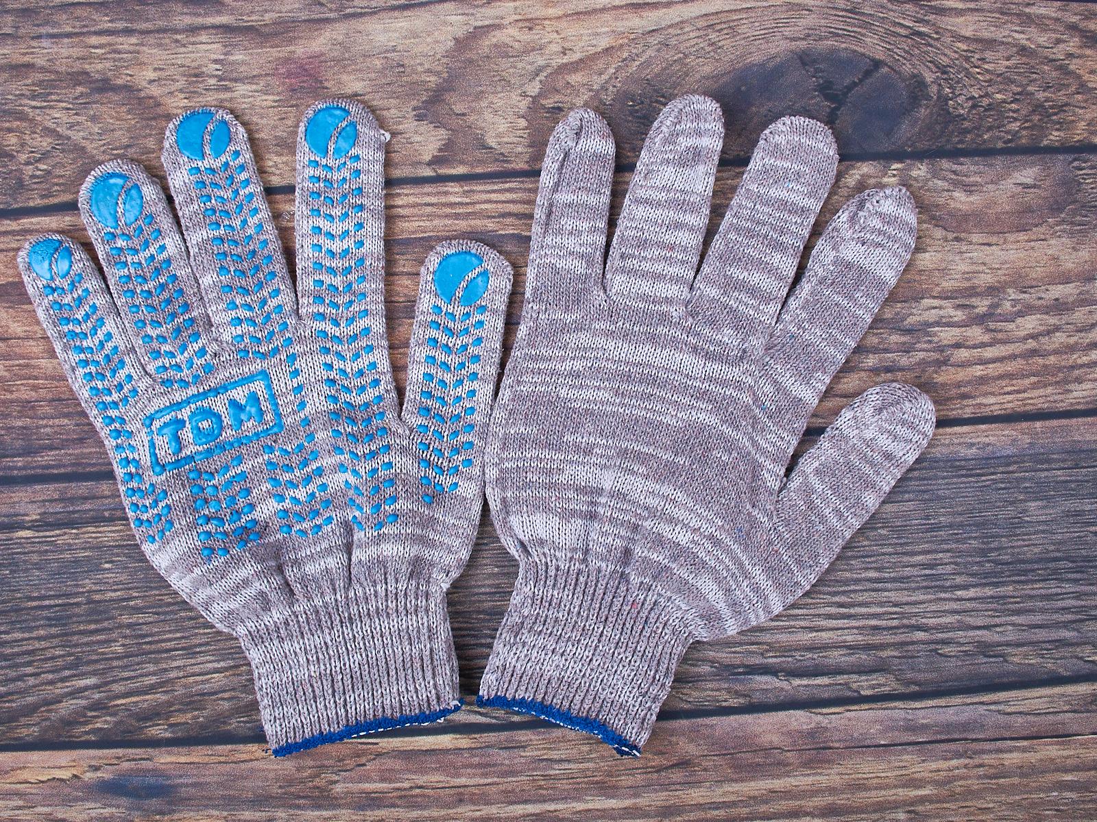 Перчатки хлопчатобумажные с ПВХ Протектор, серый меланж, TDM размер 9 *10/300