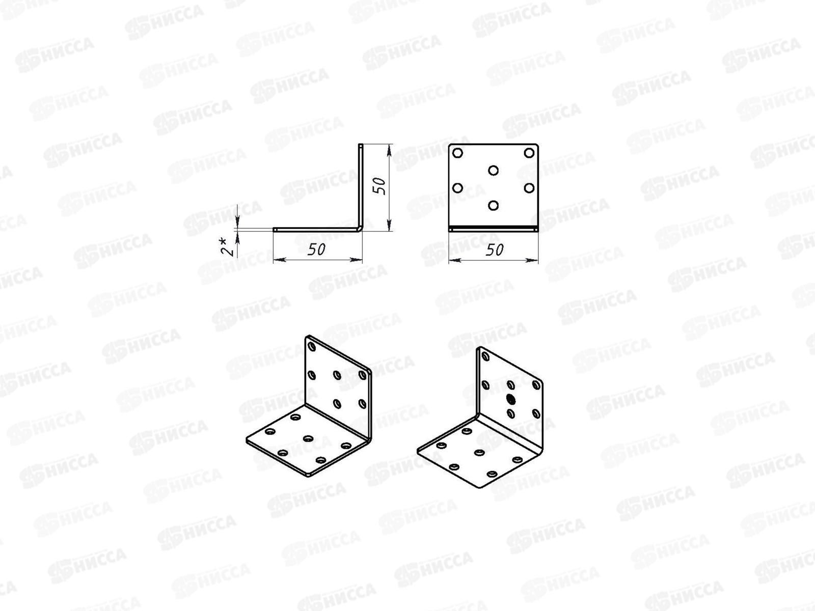 Уголок крепёжный 50*50*50*2.0 цинк *50