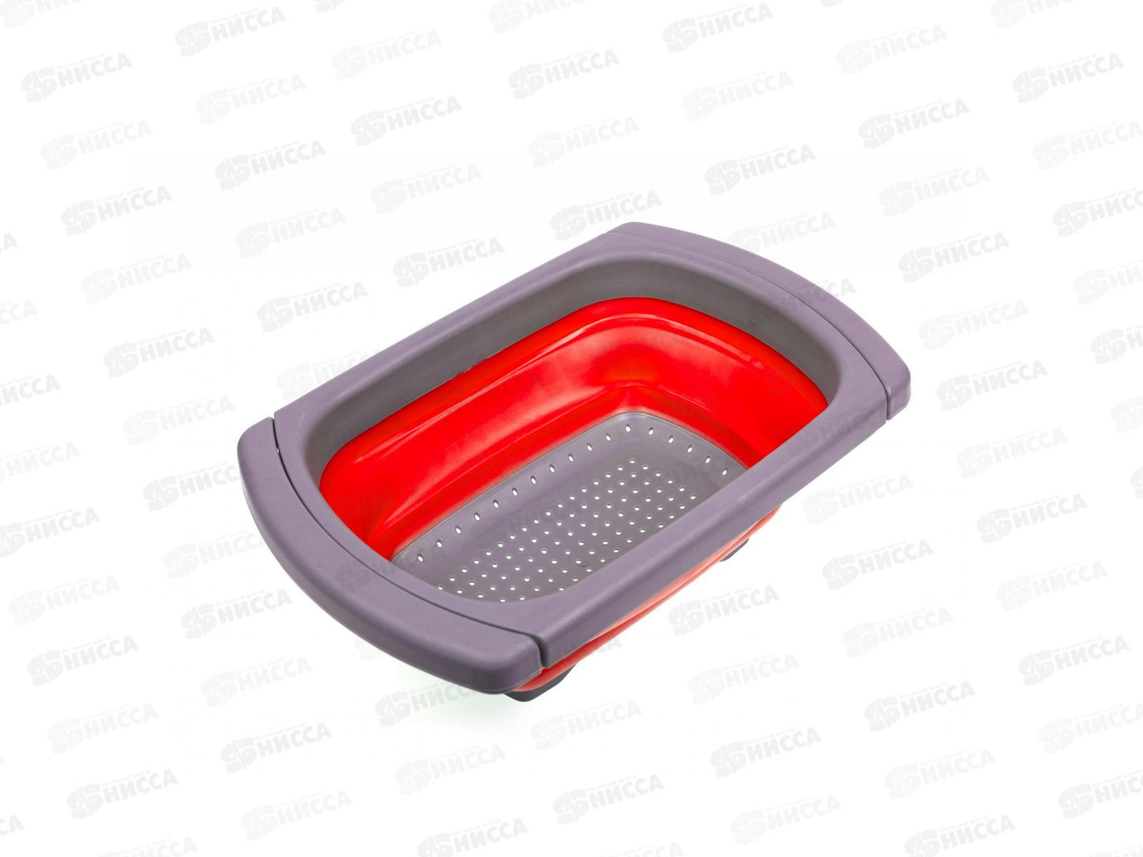 Дуршлаг складной прямоугольный с телескоп ручкой 4л красный TK 0398 *10