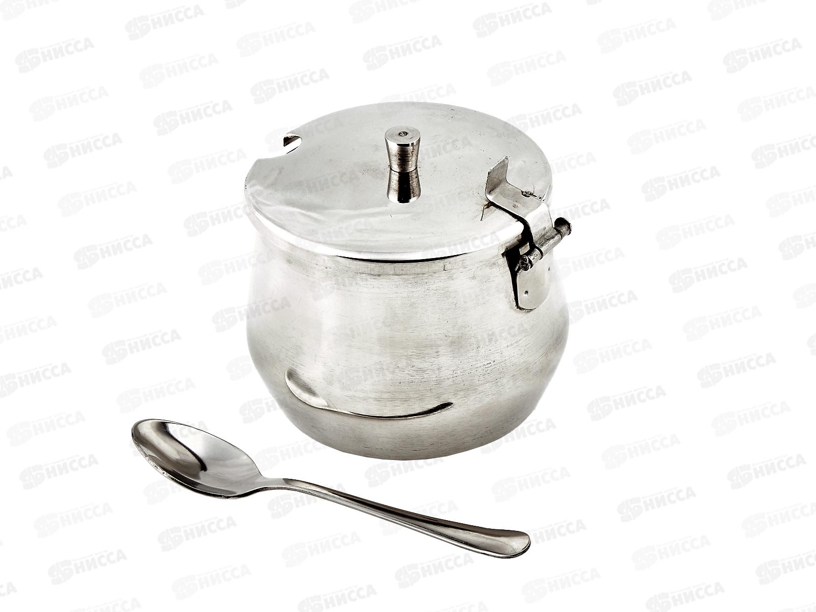 Сахарница 350мл с ложкой 7,5*8,5см с крышкой нержавейка 0092