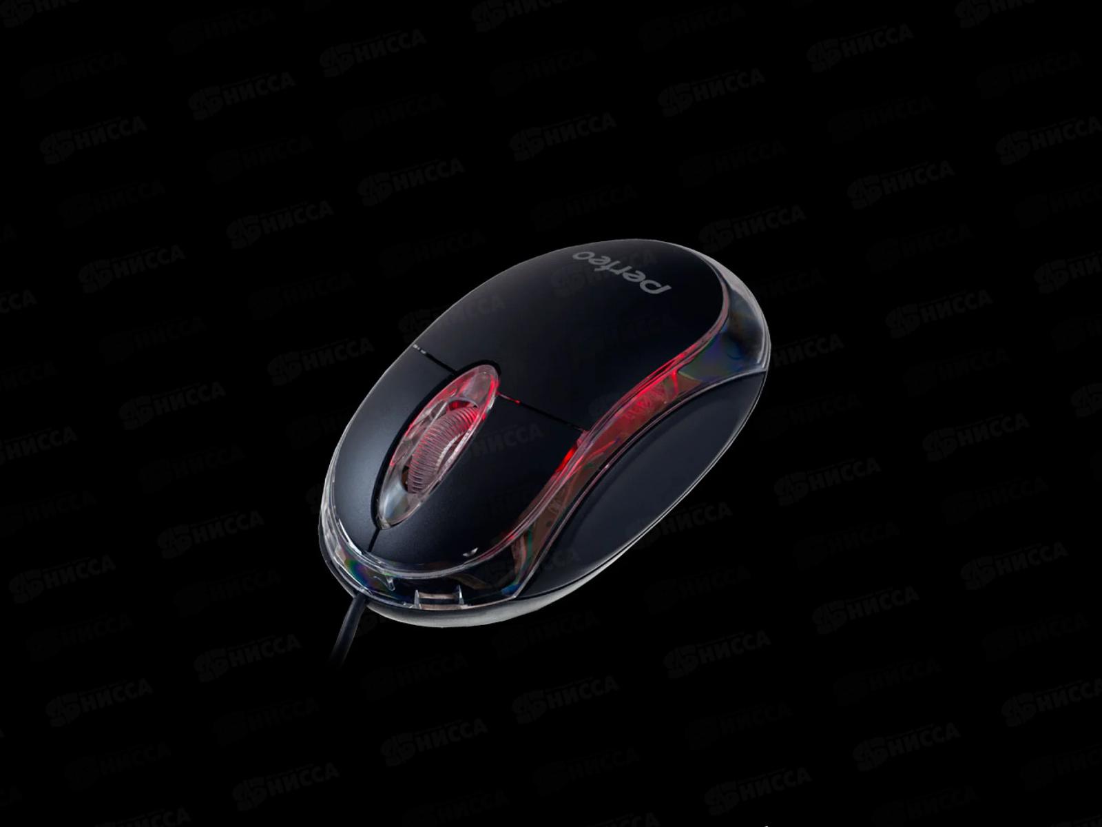 Мышь Perfeo оптическая GLOW, подсветка, оптическая 3 кнопки USB, чёрная , COLOR BOX. PF_4435