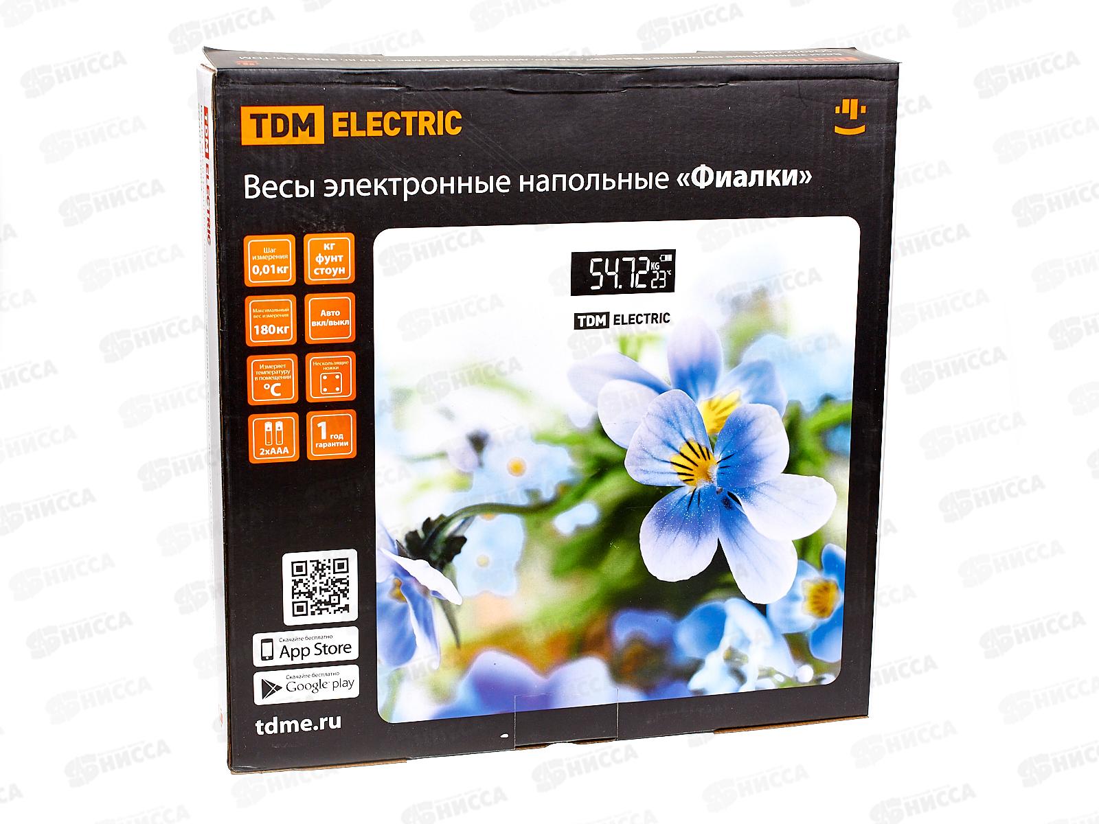 Весы напольные TDM &quotФиалки&quot, стекло, деление 0,01кг, макс. 180кг, 0003