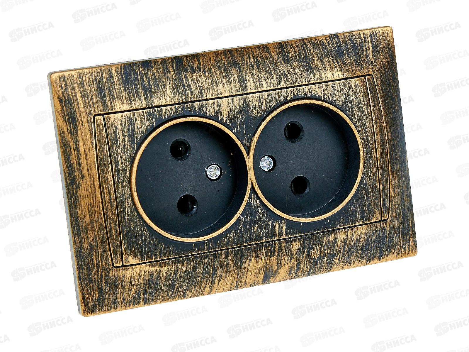 Розетка TDM двойная 10А 250В с защитной шторкой старинная бронза &quotЛама&quot, 0753