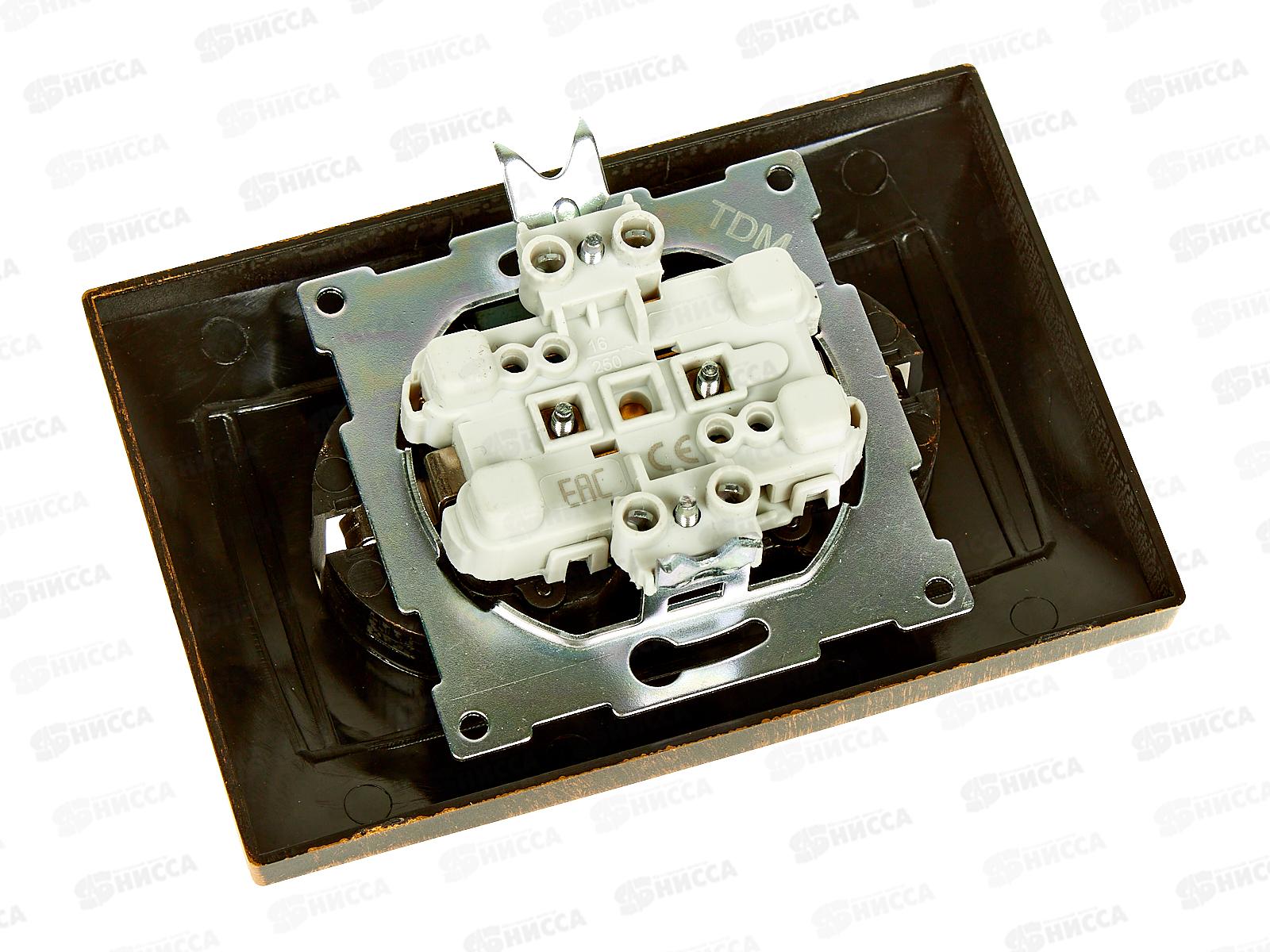 Розетка TDM двойная 16А 250В с защитной шторкой старинная бронза &quotЛама&quot, 0754