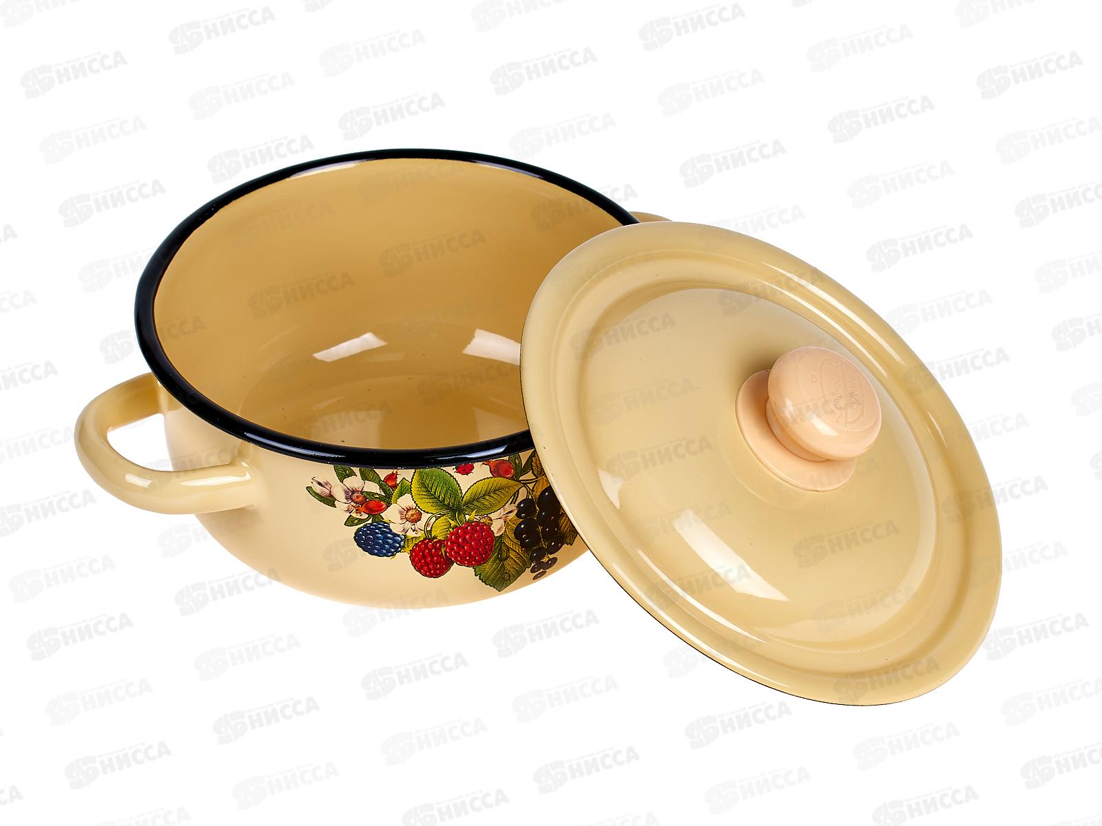 Кастрюля 1,5л цилиндрическая декорированная палевая с пластиковой кнопкой С1607.3П