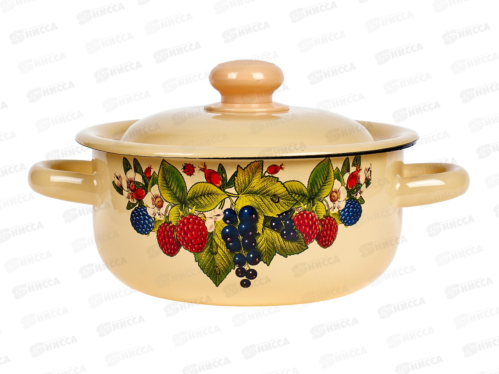 Кастрюля 1,5л цилиндрическая декорированная палевая с пластиковой кнопкой С1607.3П