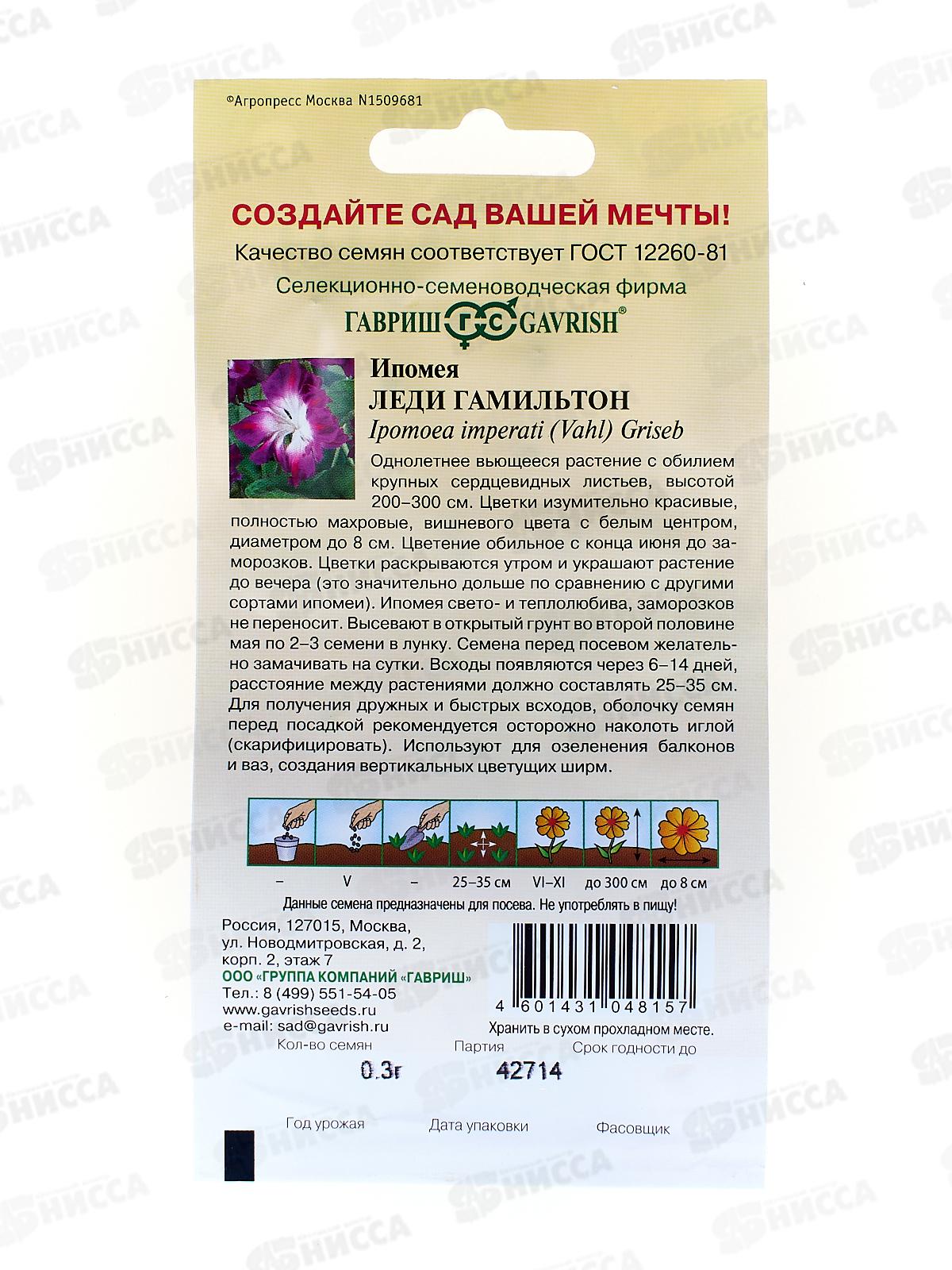 Ипомея Леди Гамильтон махровая 0,3г  *10 ГШ СРОК ДО 12.25 +